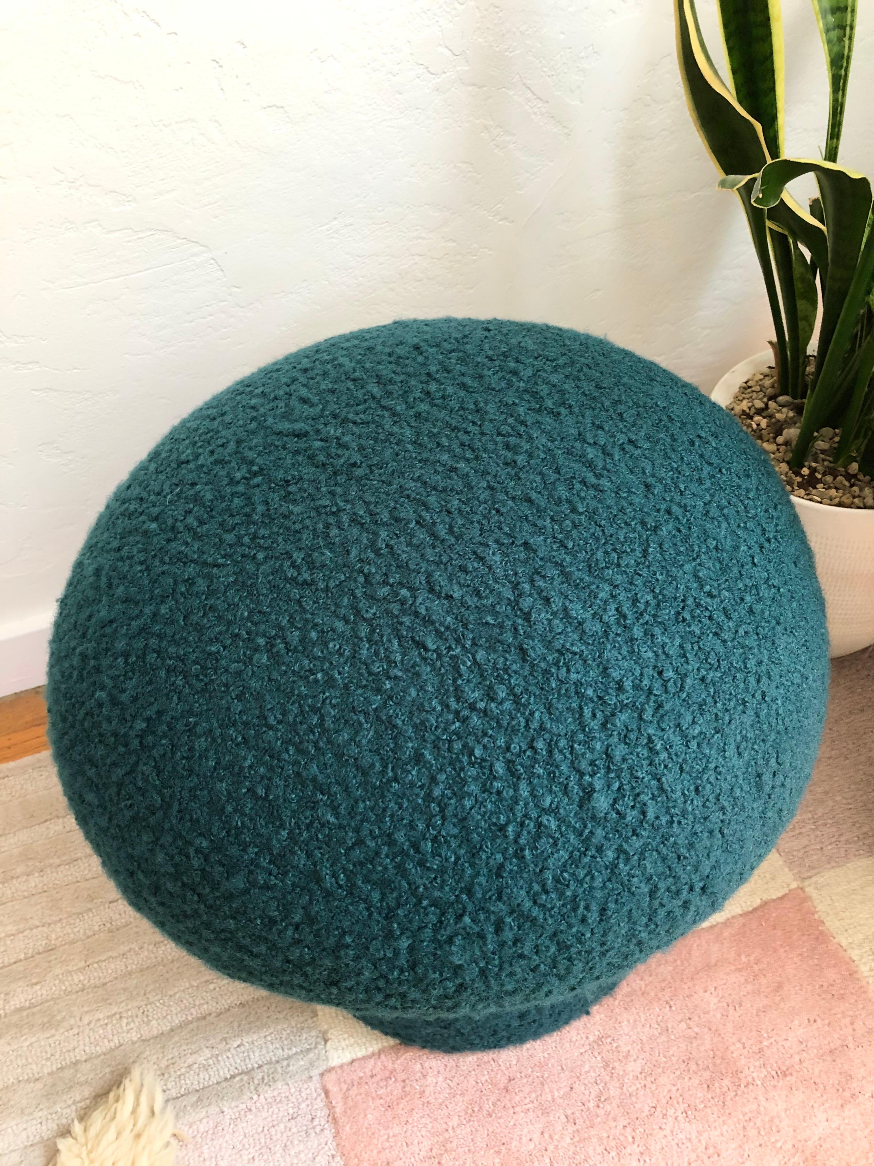 American Mushroom Ottoman in Teal Boucle For Sale