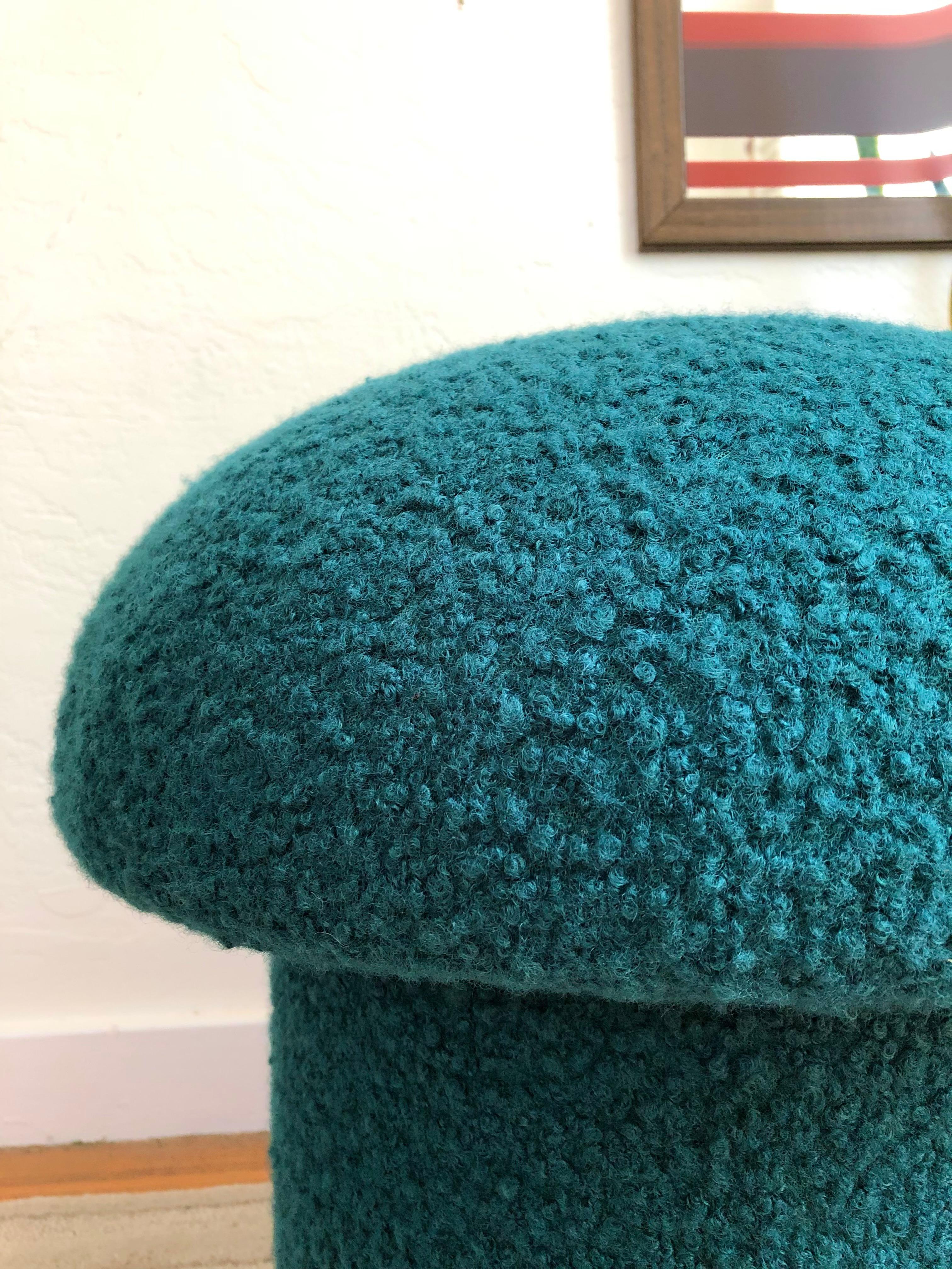 Mushroom Ottoman in Teal Boucle In New Condition For Sale In Vallejo, CA