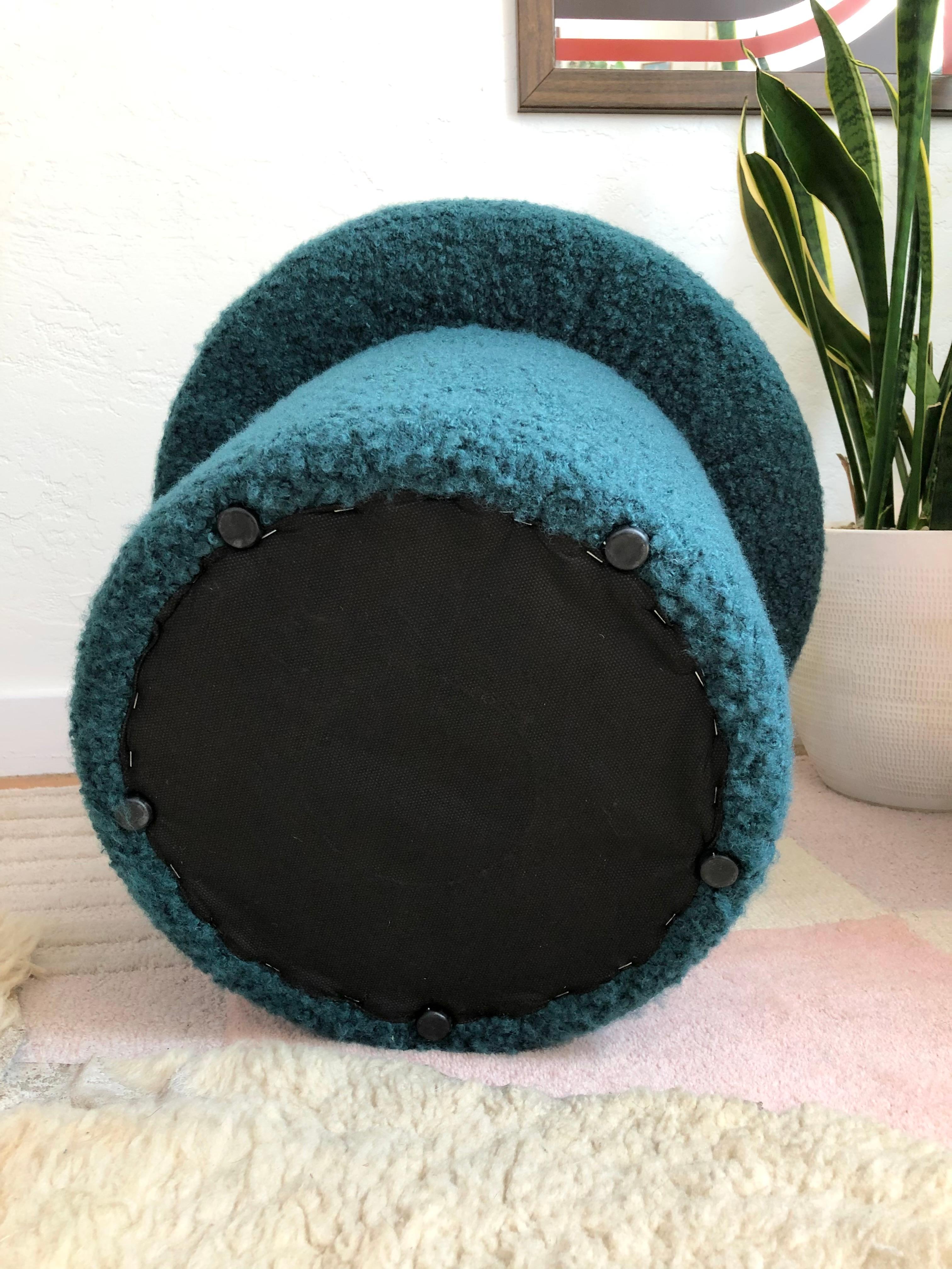 Fabric Mushroom Ottoman in Teal Boucle For Sale