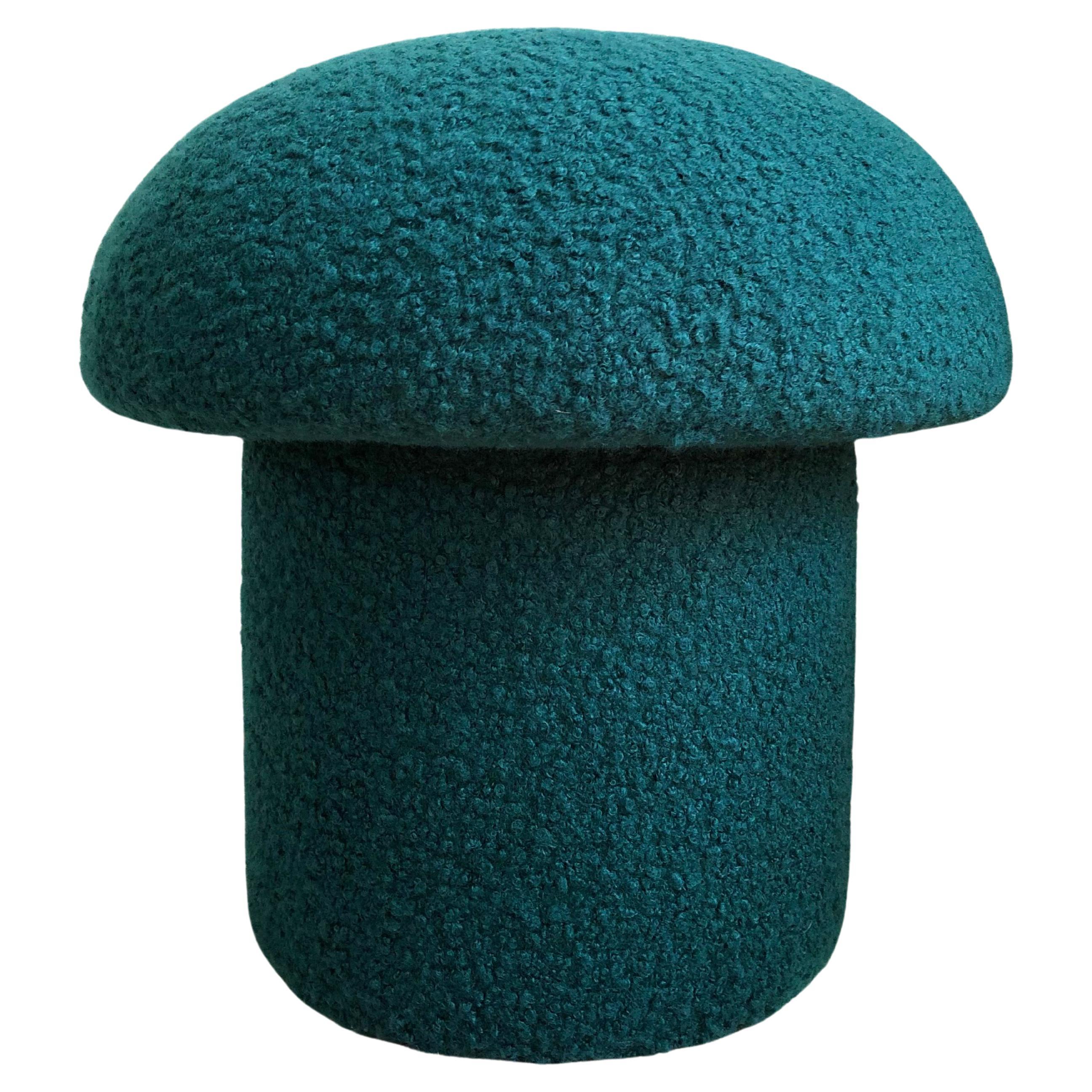 Mushroom Ottoman in Teal Boucle