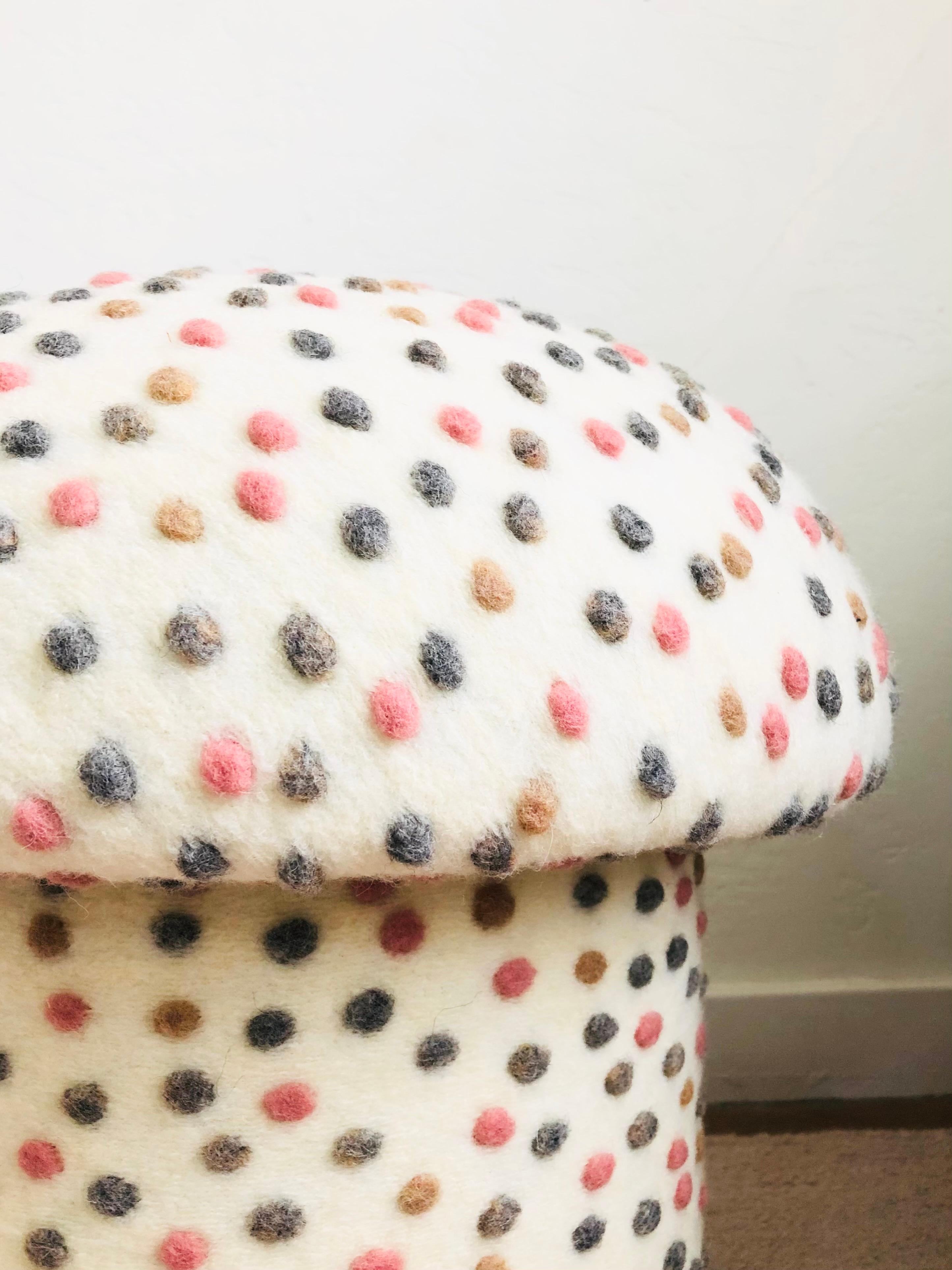 Modern Mushroom Ottoman in Wool Cream Dot For Sale