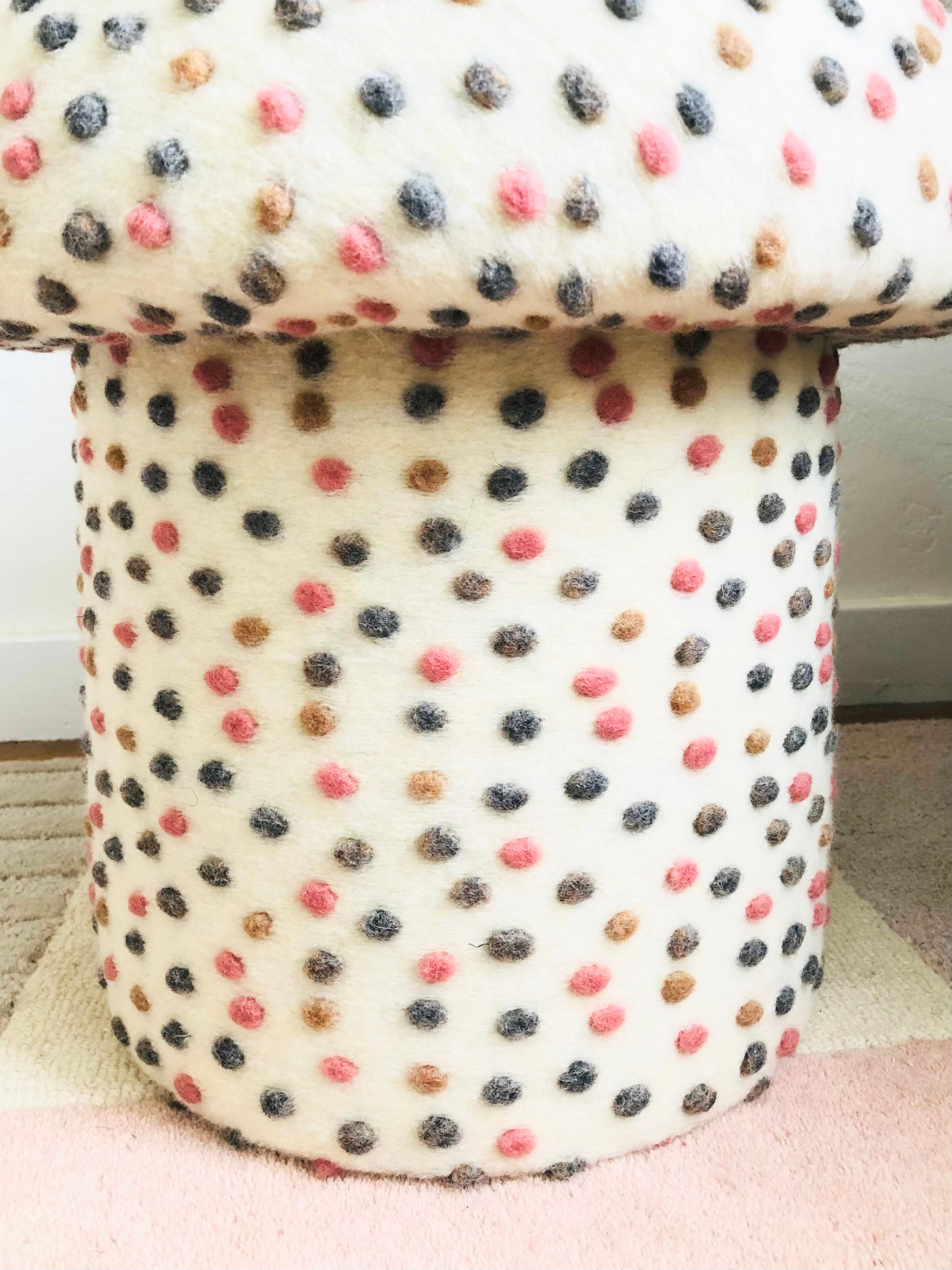 American Mushroom Ottoman in Wool Cream Dot For Sale