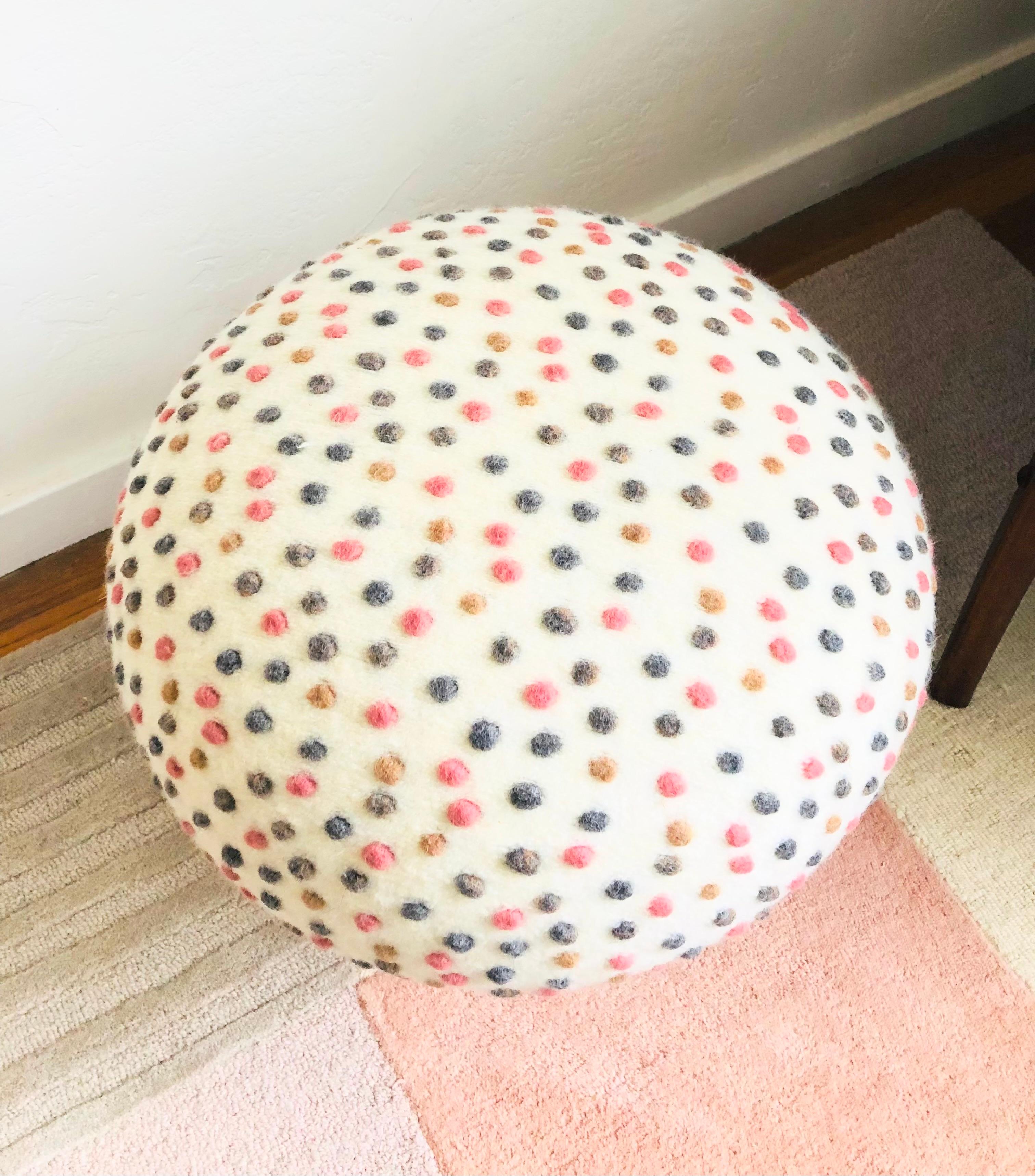 Mushroom Ottoman in Wool Cream Dot In New Condition For Sale In Fairfield, CA