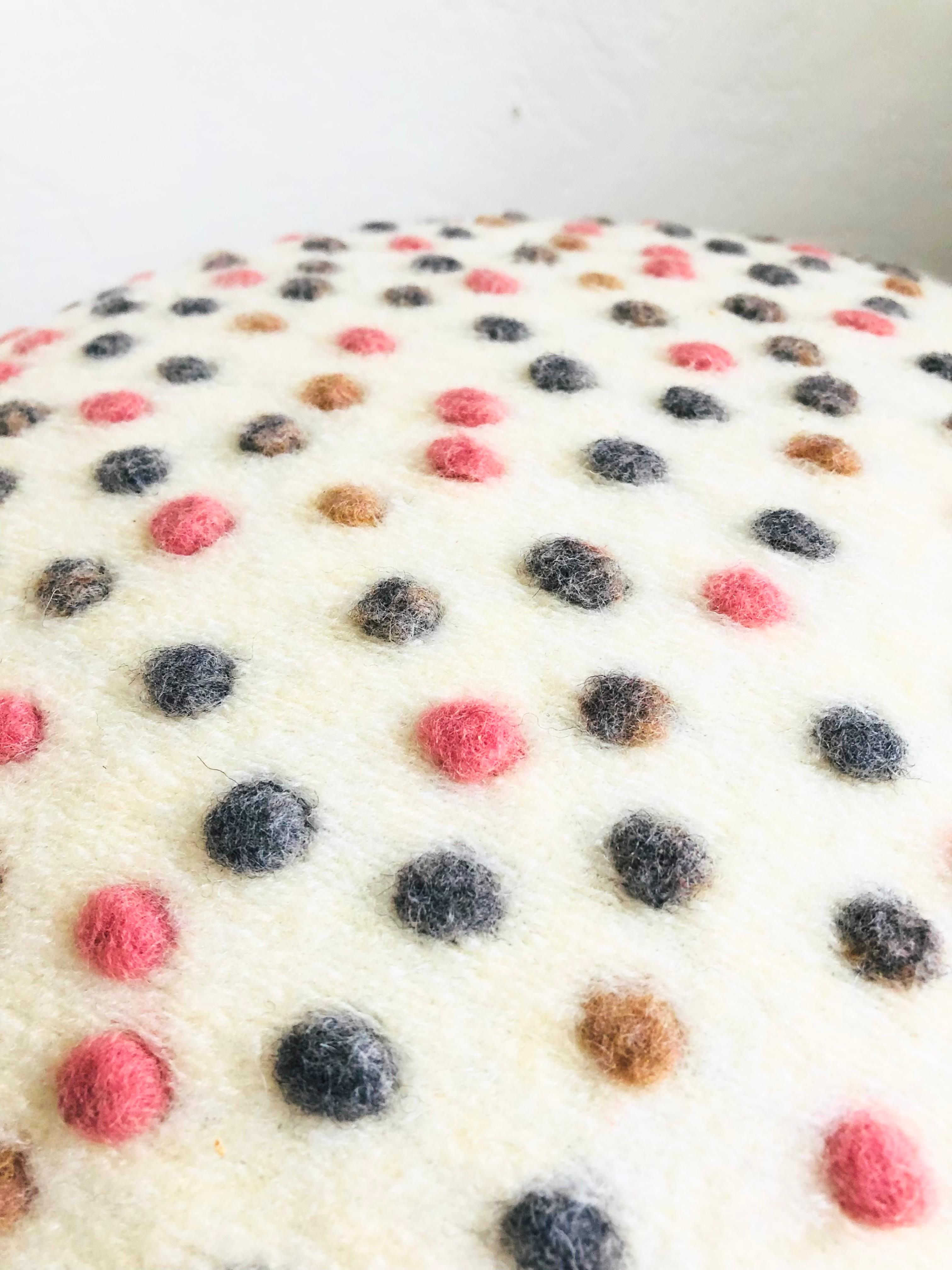 Contemporary Mushroom Ottoman in Wool Cream Dot For Sale
