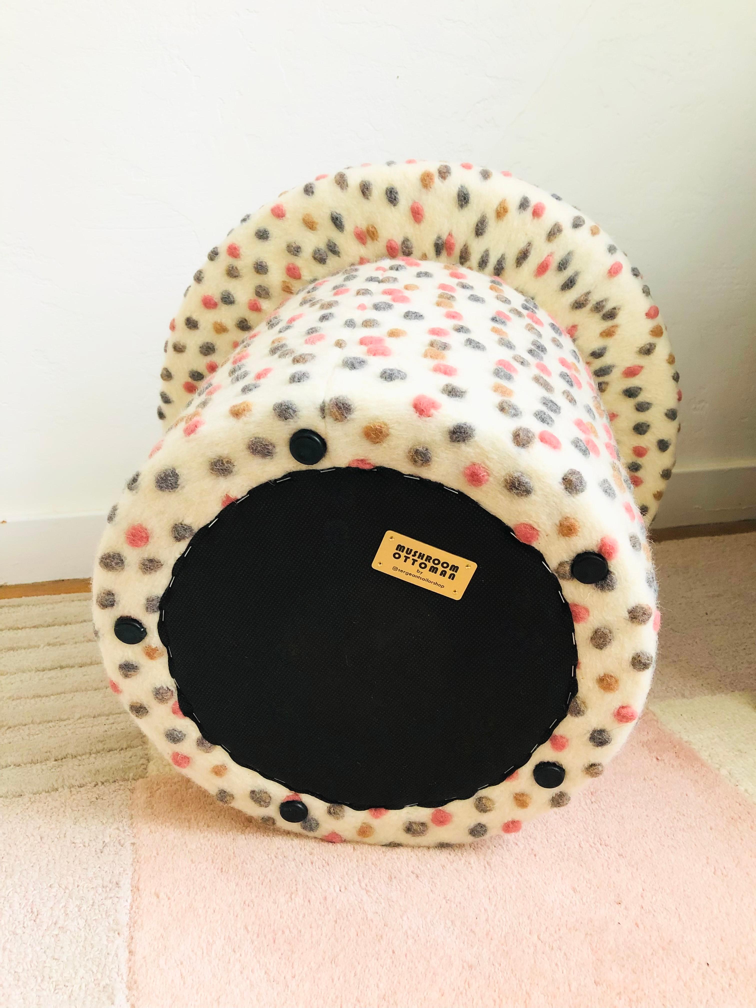 Mushroom Ottoman in Wool Cream Dot For Sale 1