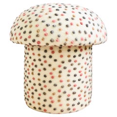 Mushroom Ottoman in Wool Cream Dot