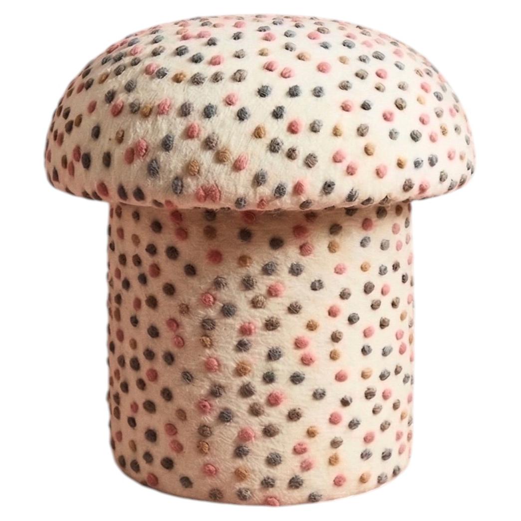 Mushroom Ottoman in Wool Cream Dot