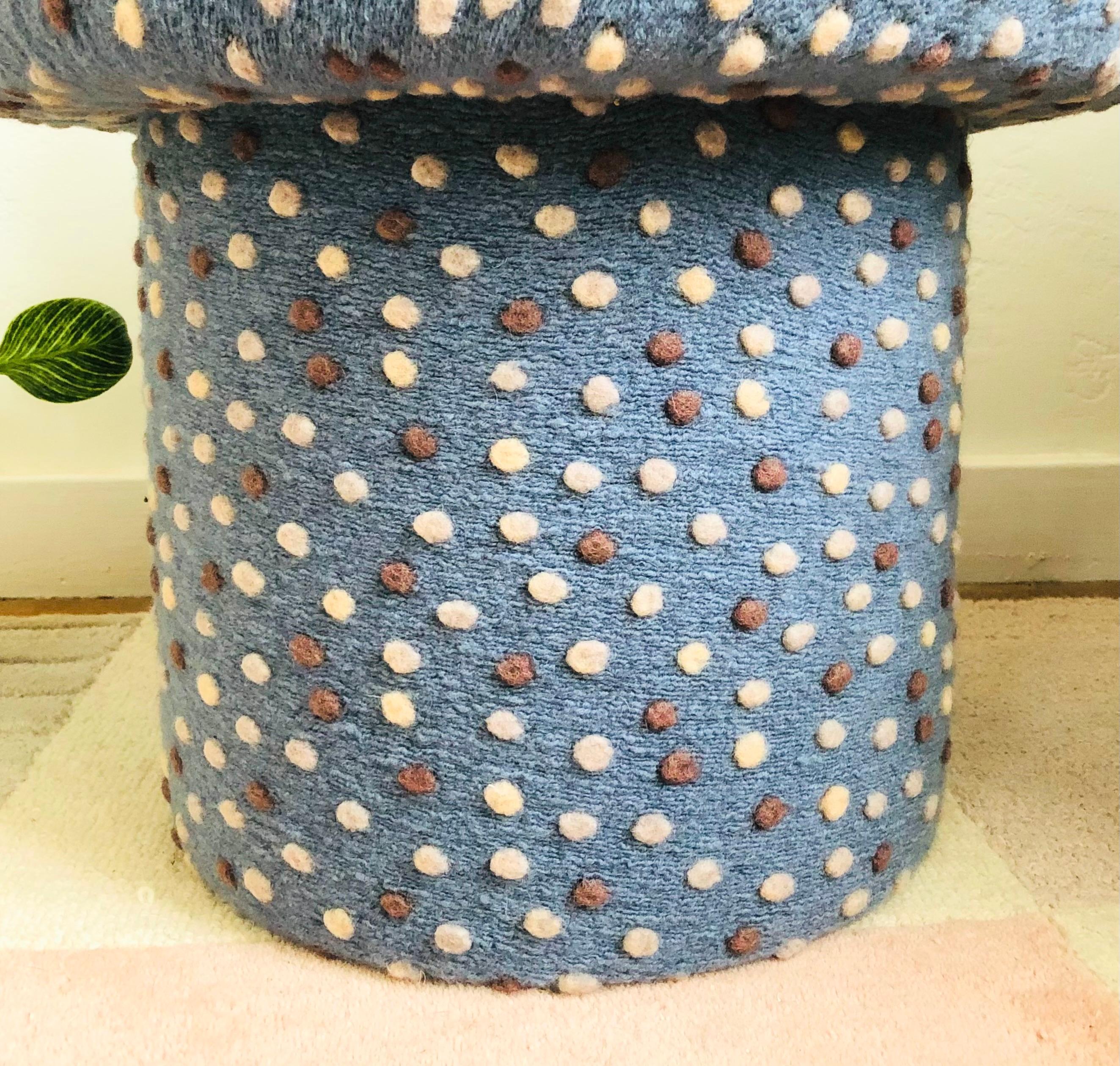Mushroom Ottoman in Wool Denim Blue Dot In New Condition For Sale In Vallejo, CA
