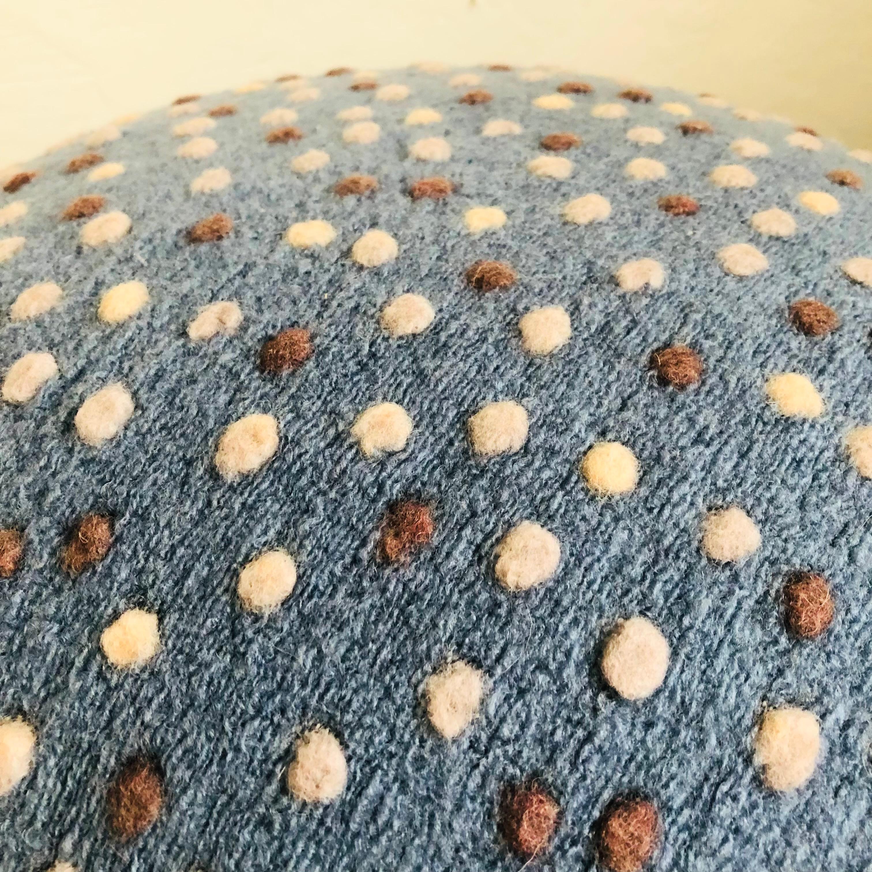 Mushroom Ottoman in Wool Denim Blue Dot In New Condition In Vallejo, CA