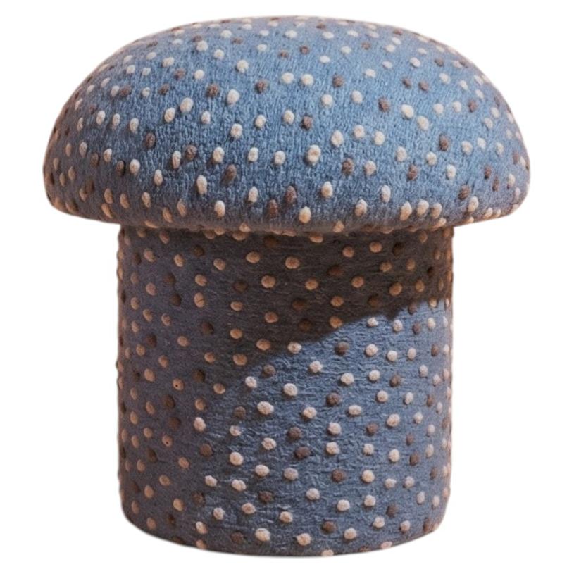 Mushroom Ottoman in Wool Denim Blue Dot For Sale