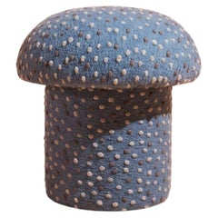 Mushroom Ottoman in Wool Denim Blue Dot