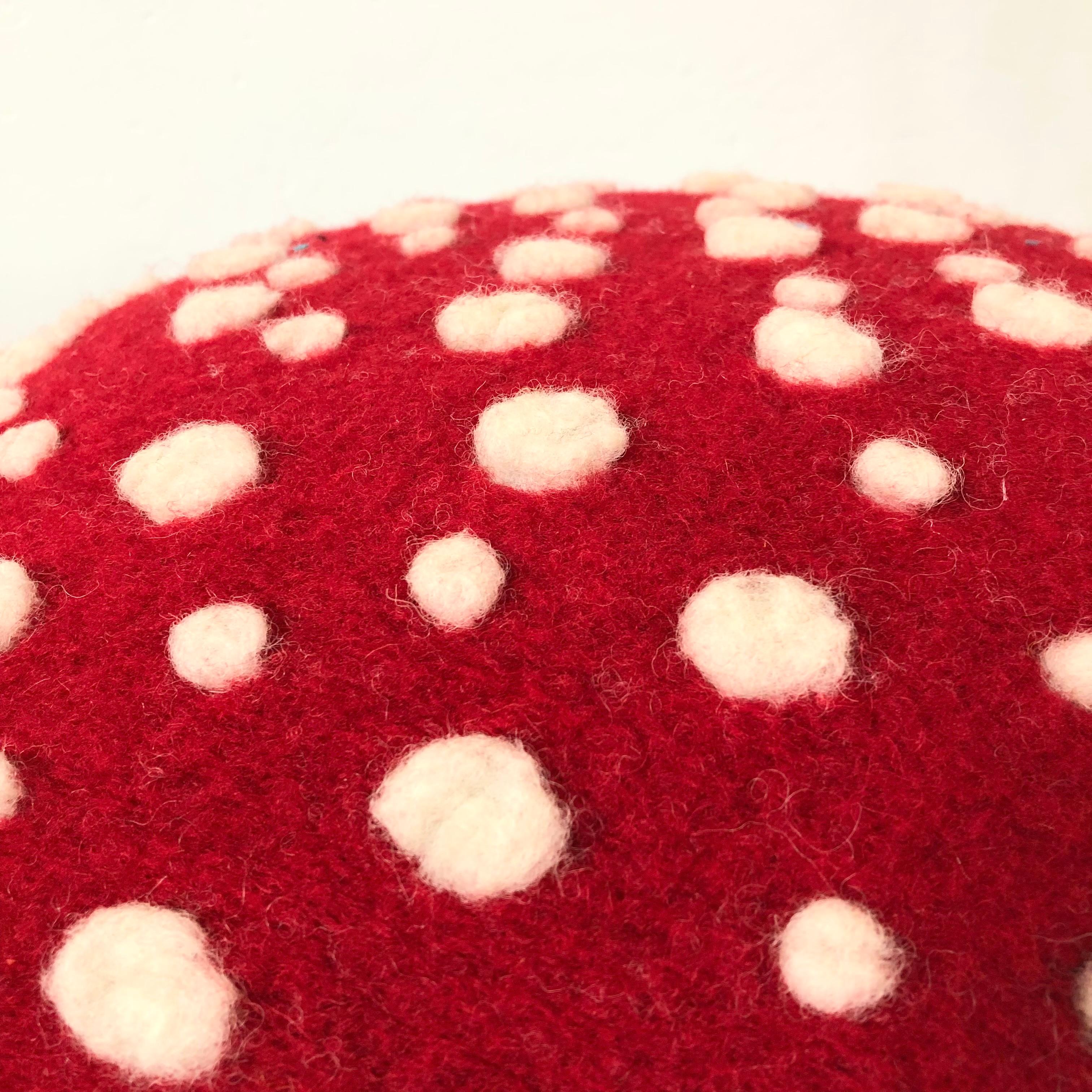 Mushroom Ottoman in Wool Fly Agaric In New Condition For Sale In Fairfield, CA