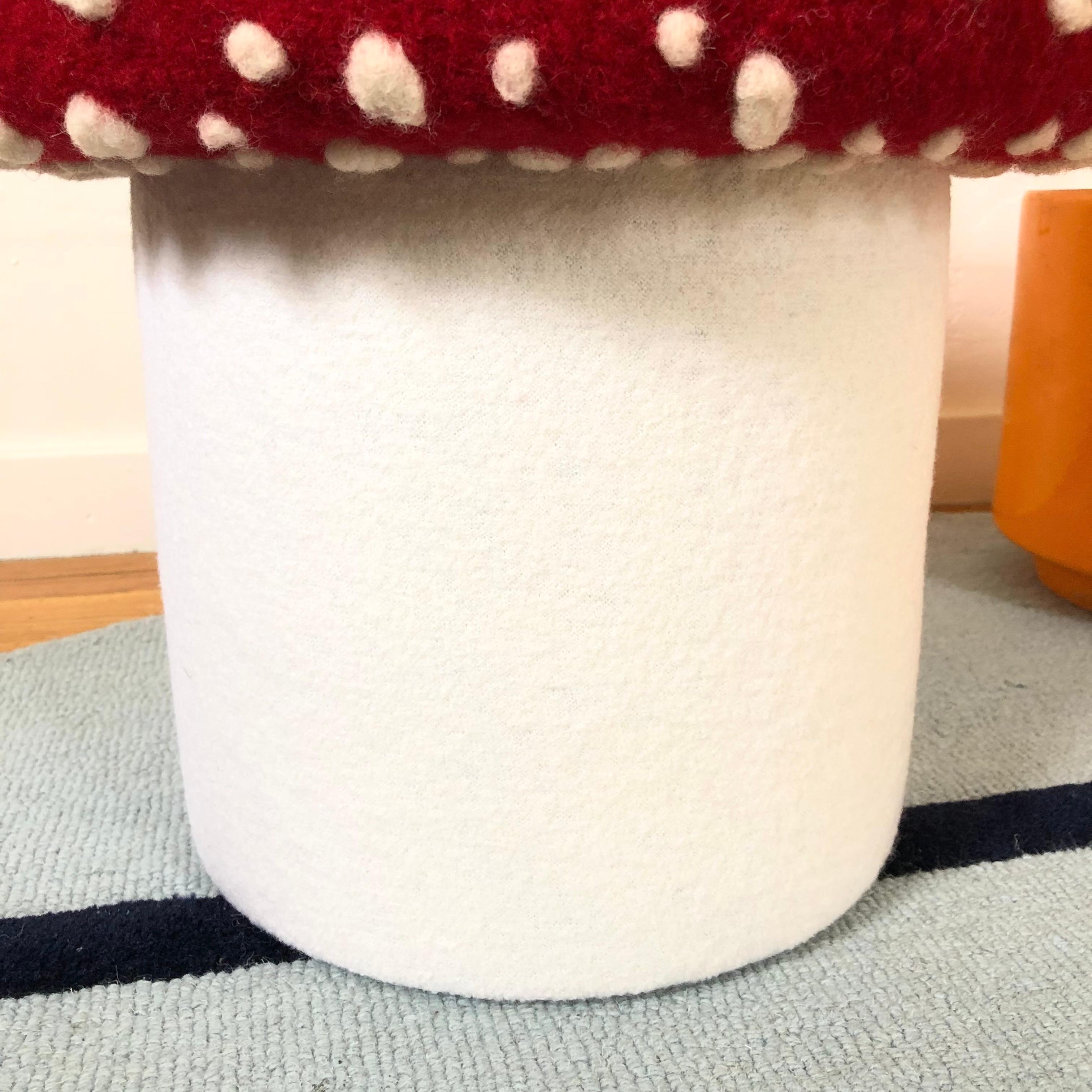 Contemporary Mushroom Ottoman in Wool Fly Agaric For Sale