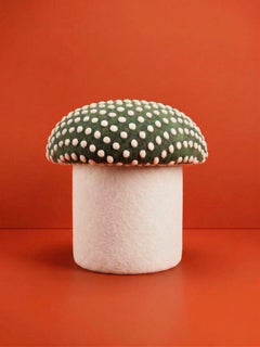 Mushroom Ottoman in Wool Green Fly Agaric