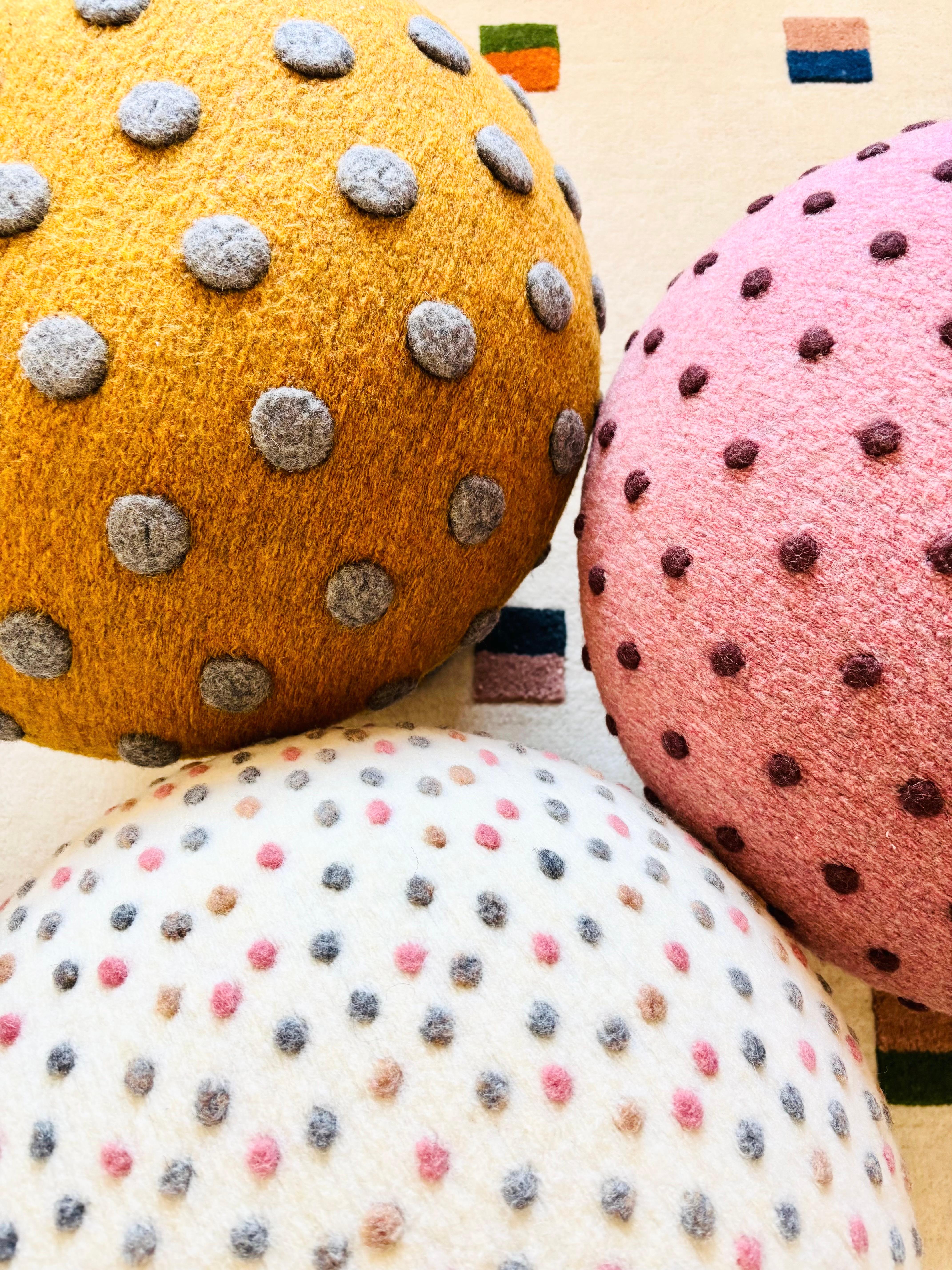 Mushroom Ottoman in Wool Pink Dot - Small Dots For Sale 4