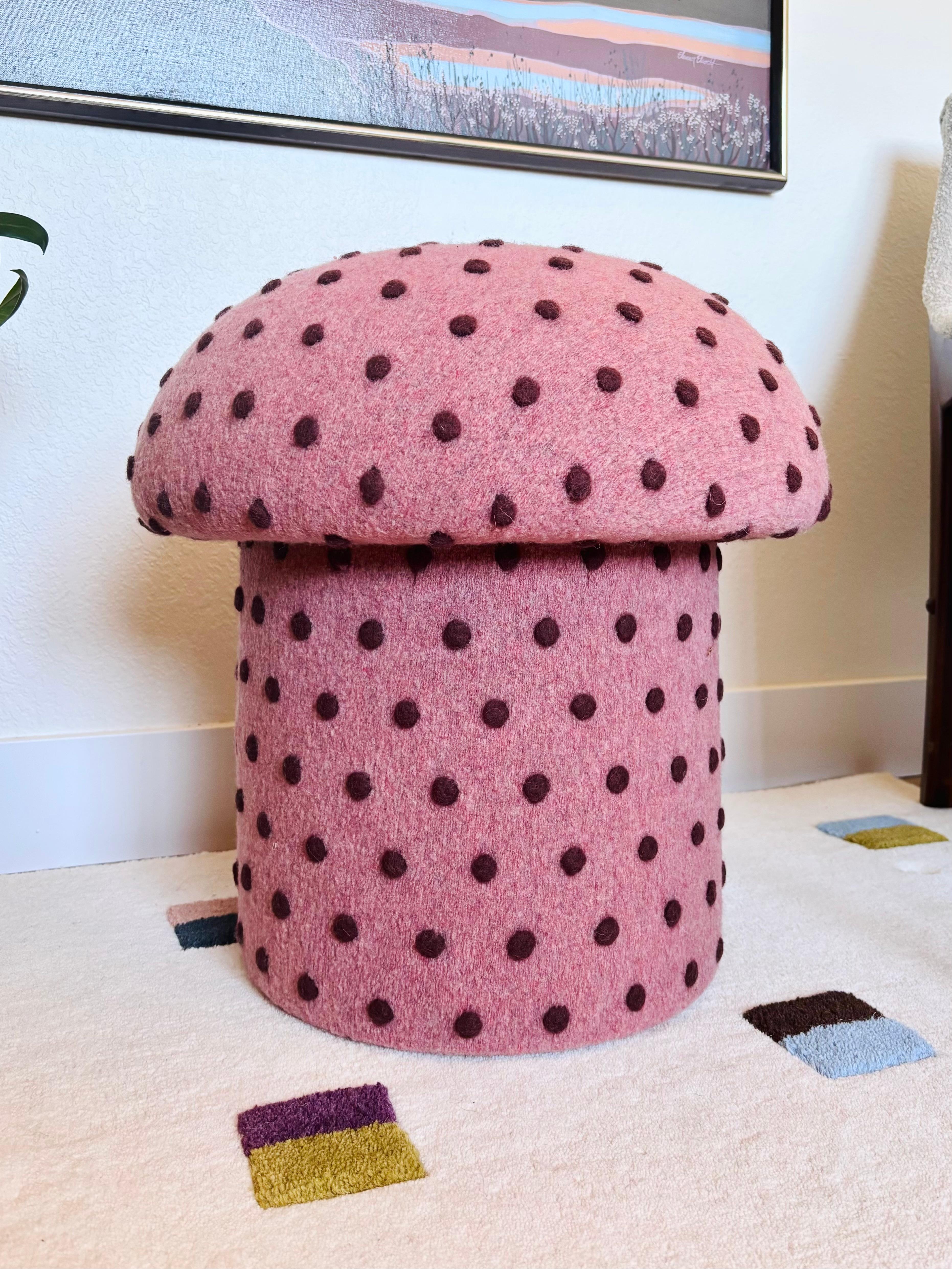 American Mushroom Ottoman in Wool Pink Dot - Small Dots For Sale