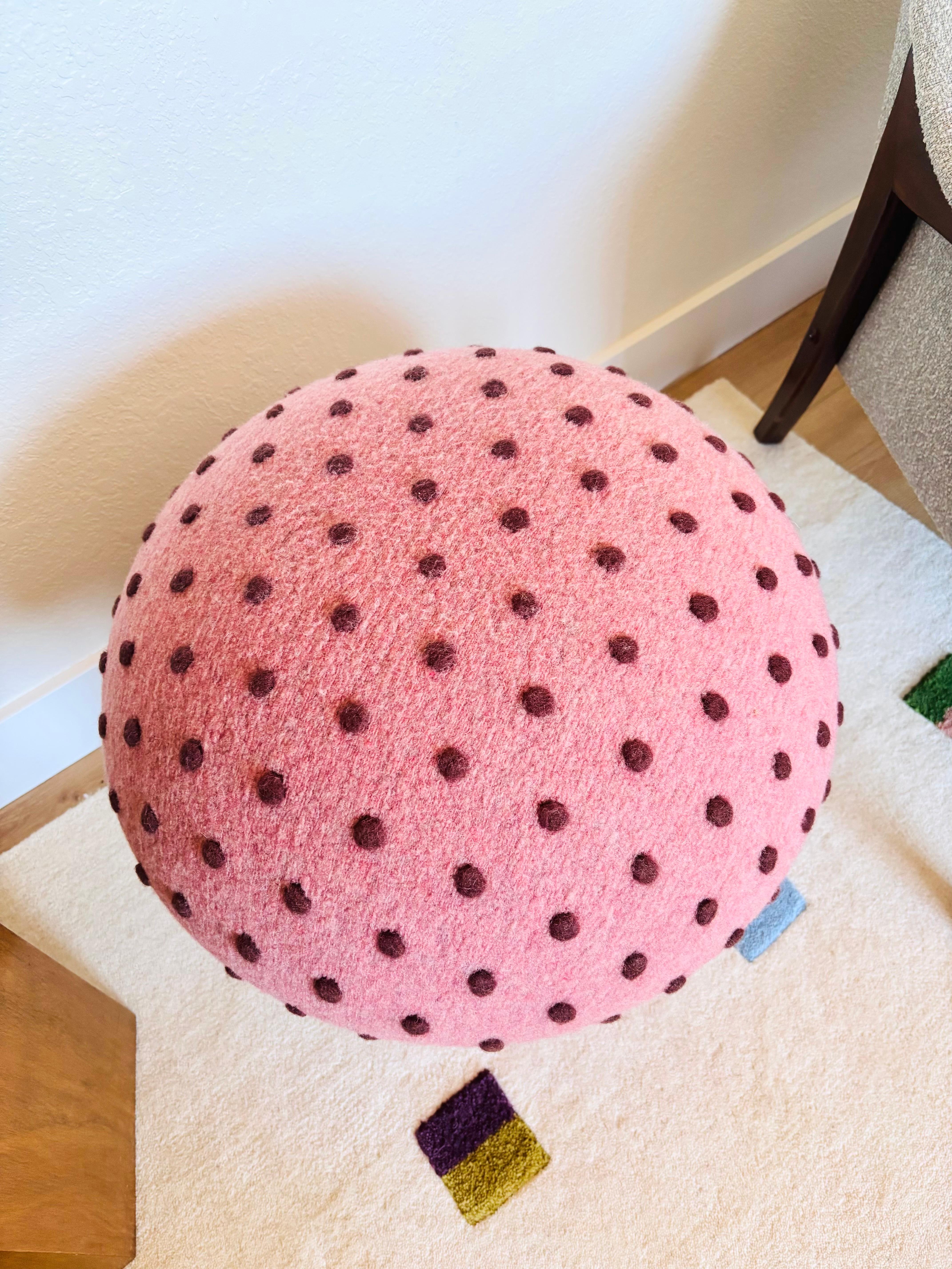 Mushroom Ottoman in Wool Pink Dot - Small Dots In New Condition For Sale In Fairfield, CA