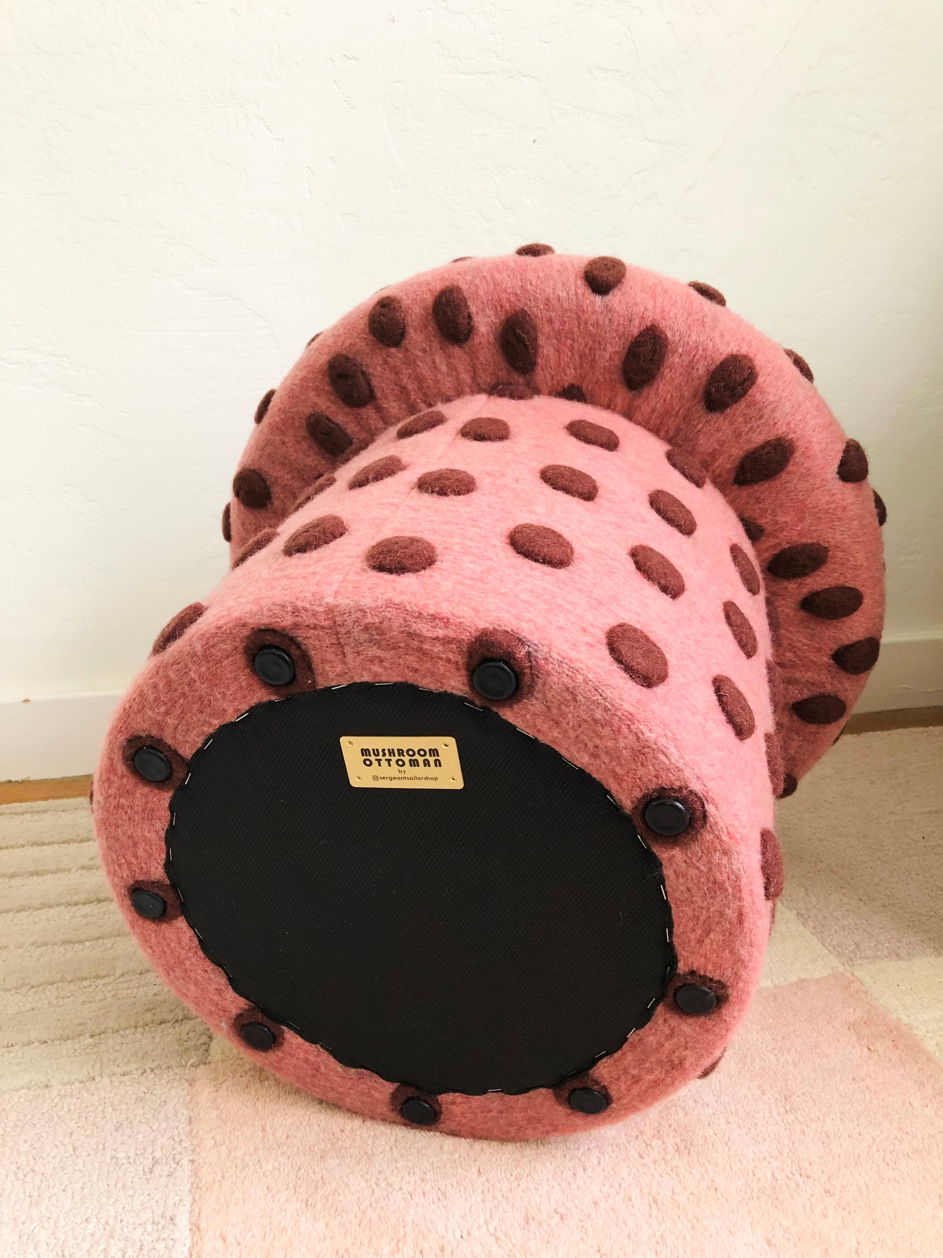 Mushroom Ottoman in Wool Pink Dot In New Condition In Vallejo, CA