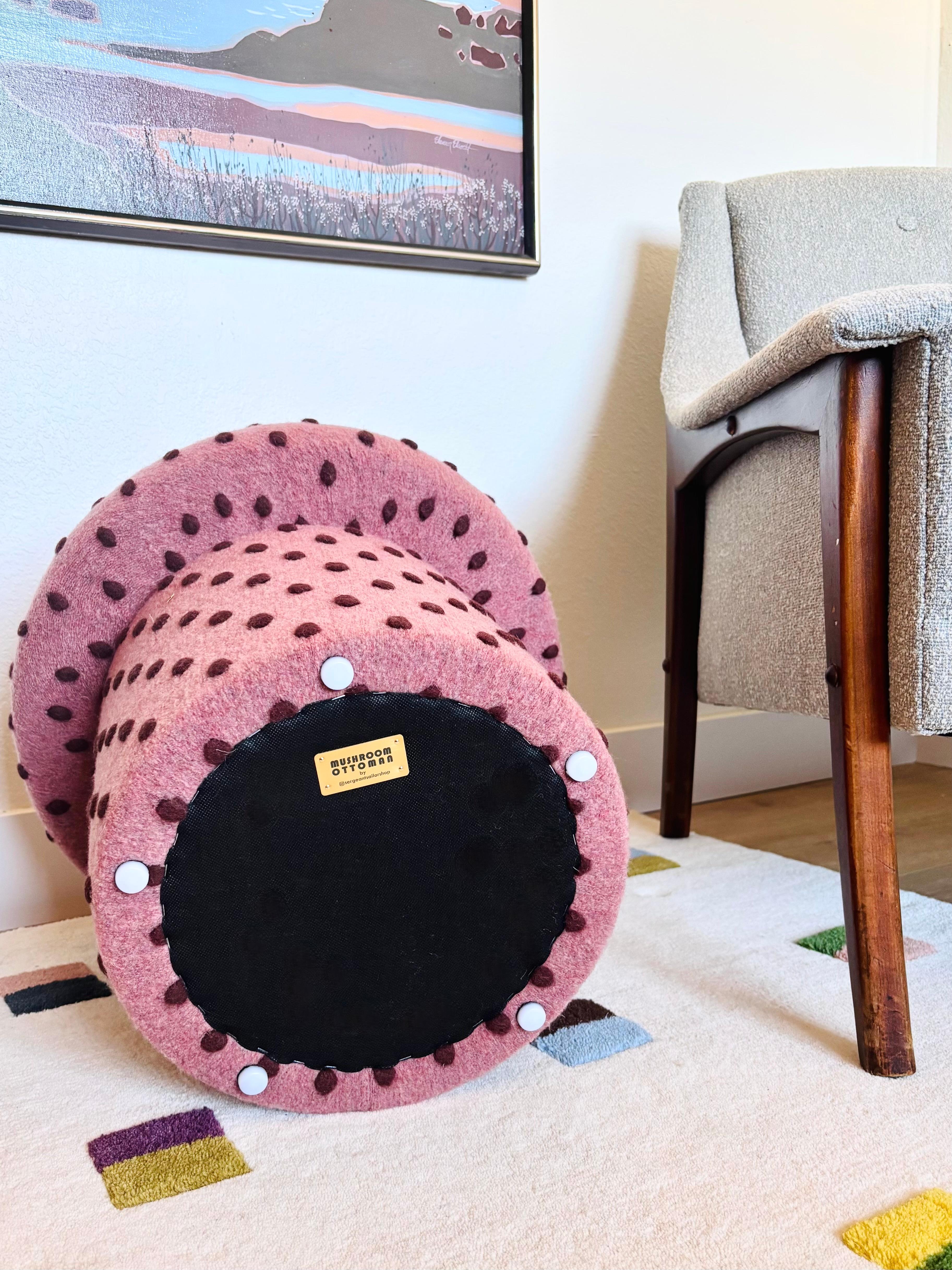 Mushroom Ottoman in Wool Pink Dot - Small Dots For Sale 2