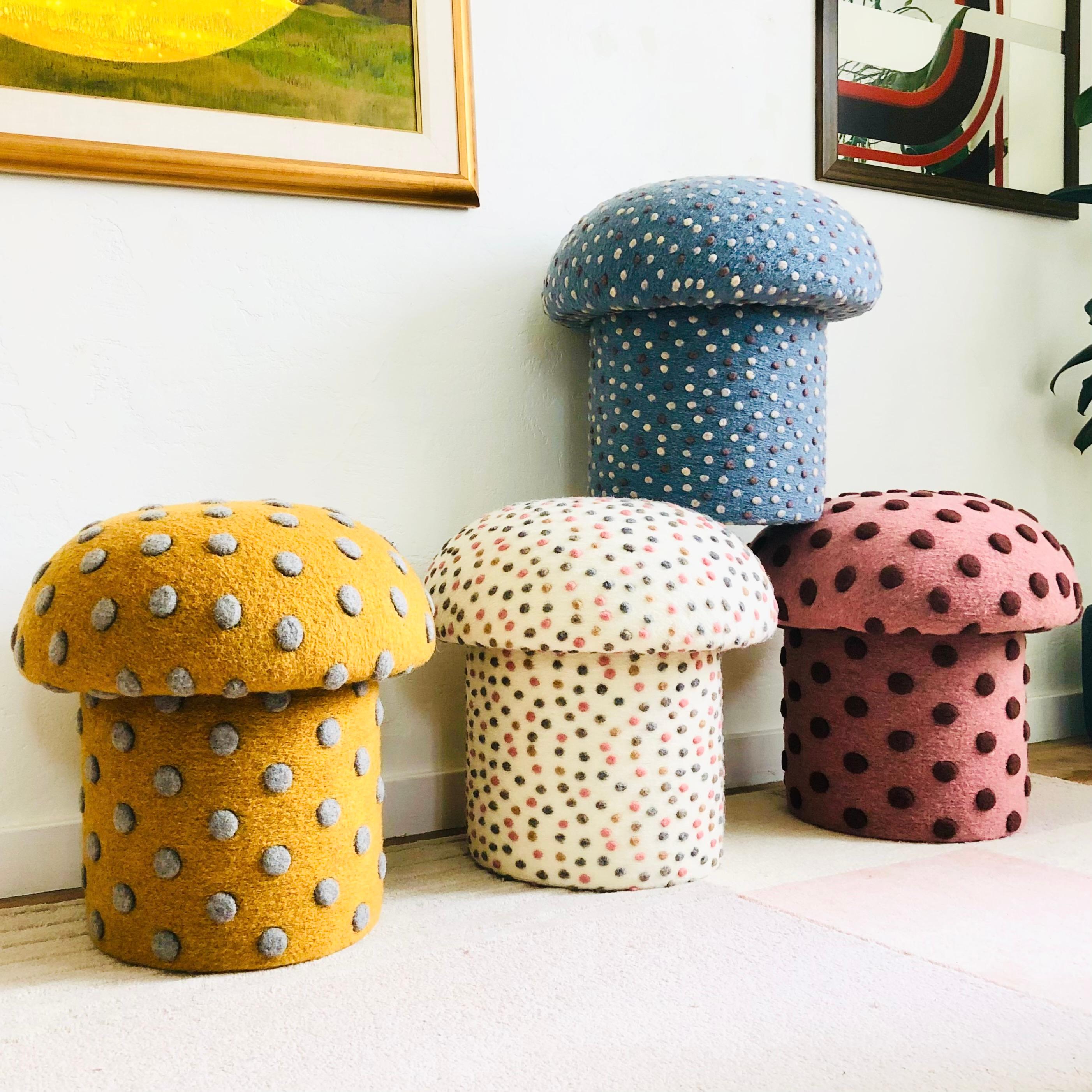 Contemporary Mushroom Ottoman in Wool Pink Dot