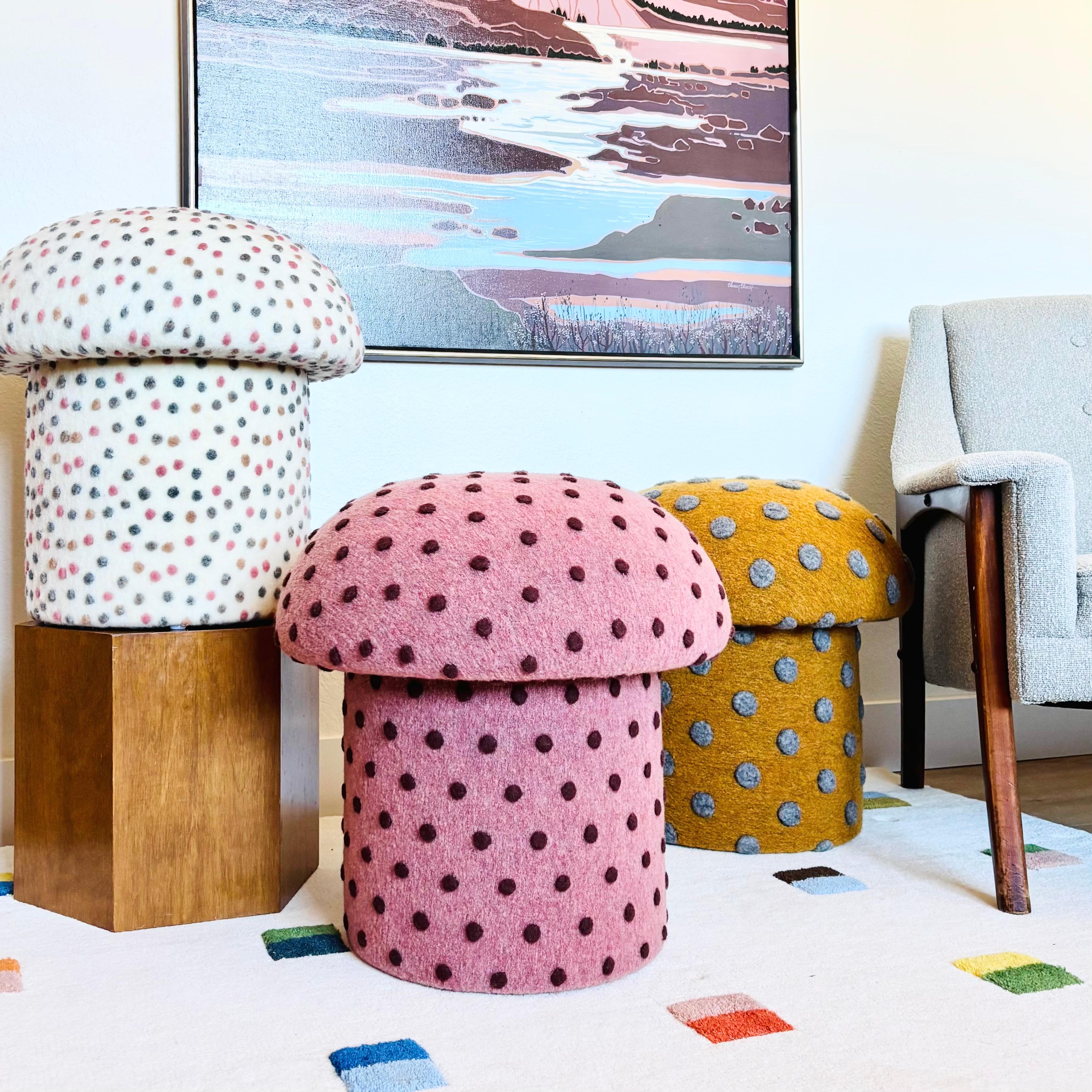 Mushroom Ottoman in Wool Pink Dot - Small Dots For Sale 3
