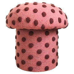 Mushroom Ottoman in Wool Pink Dot