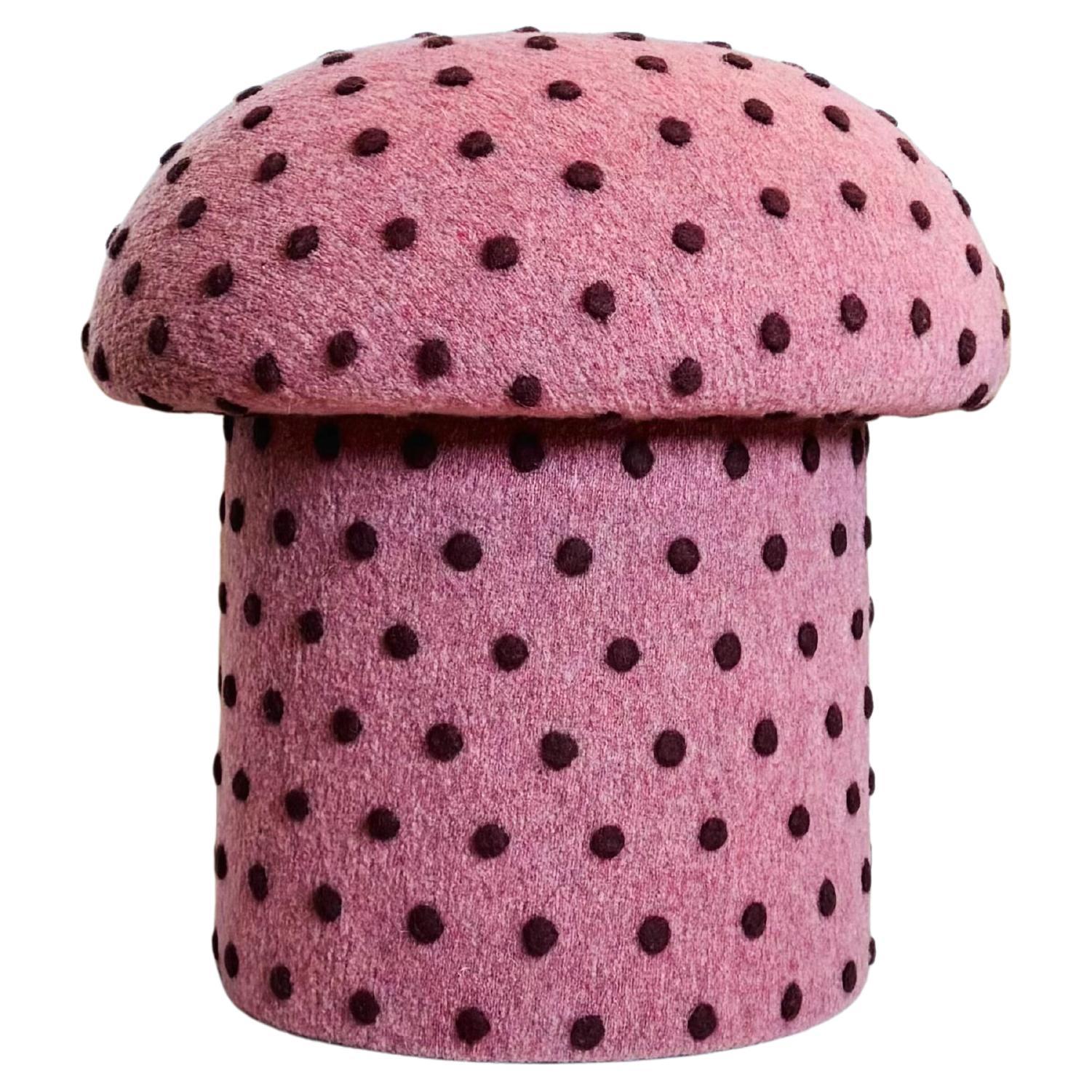 Mushroom Ottoman in Wool Pink Dot - Small Dots