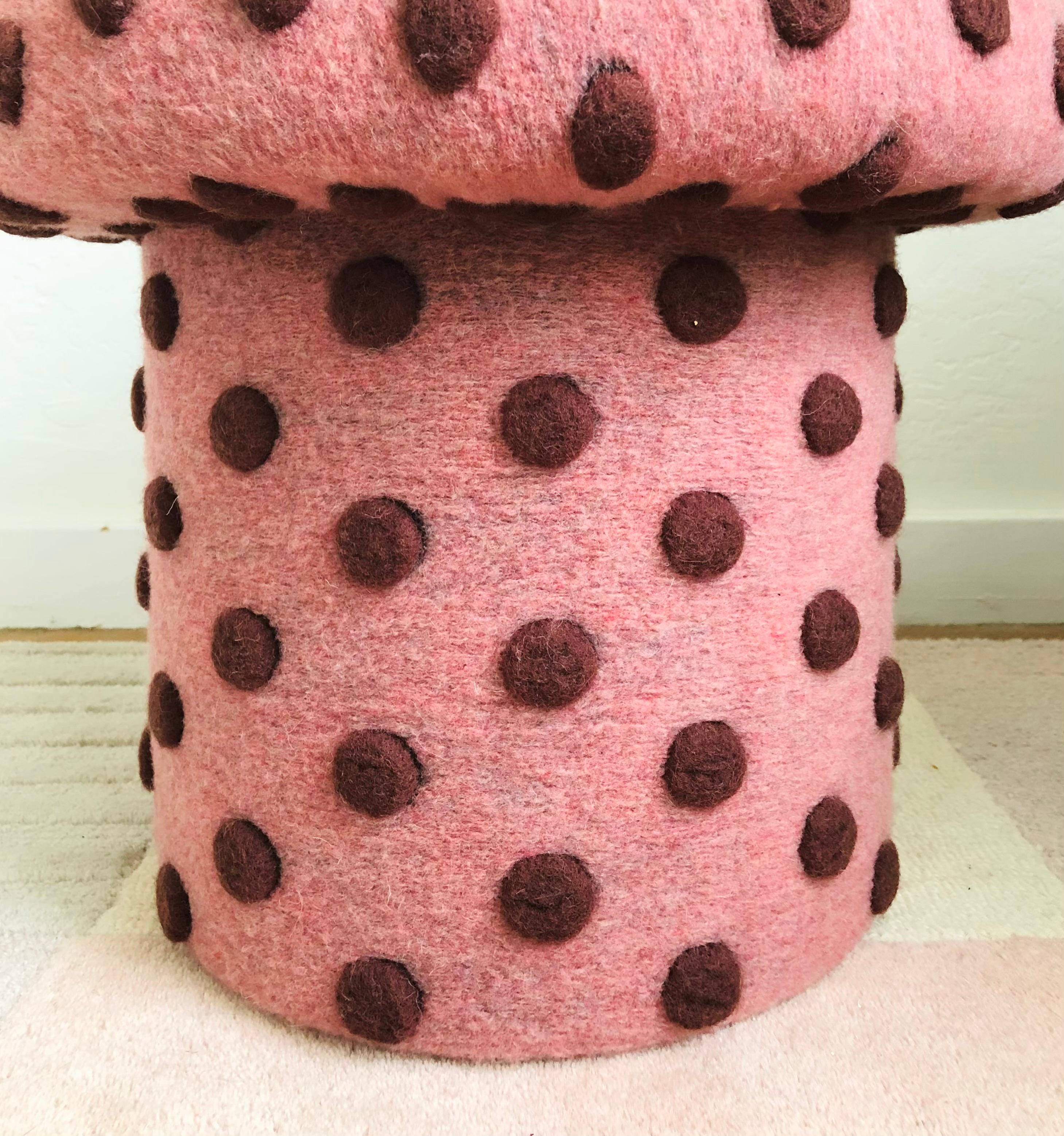 Mushroom Ottoman in Wool Pink Dot - Large Dots In New Condition For Sale In Fairfield, CA