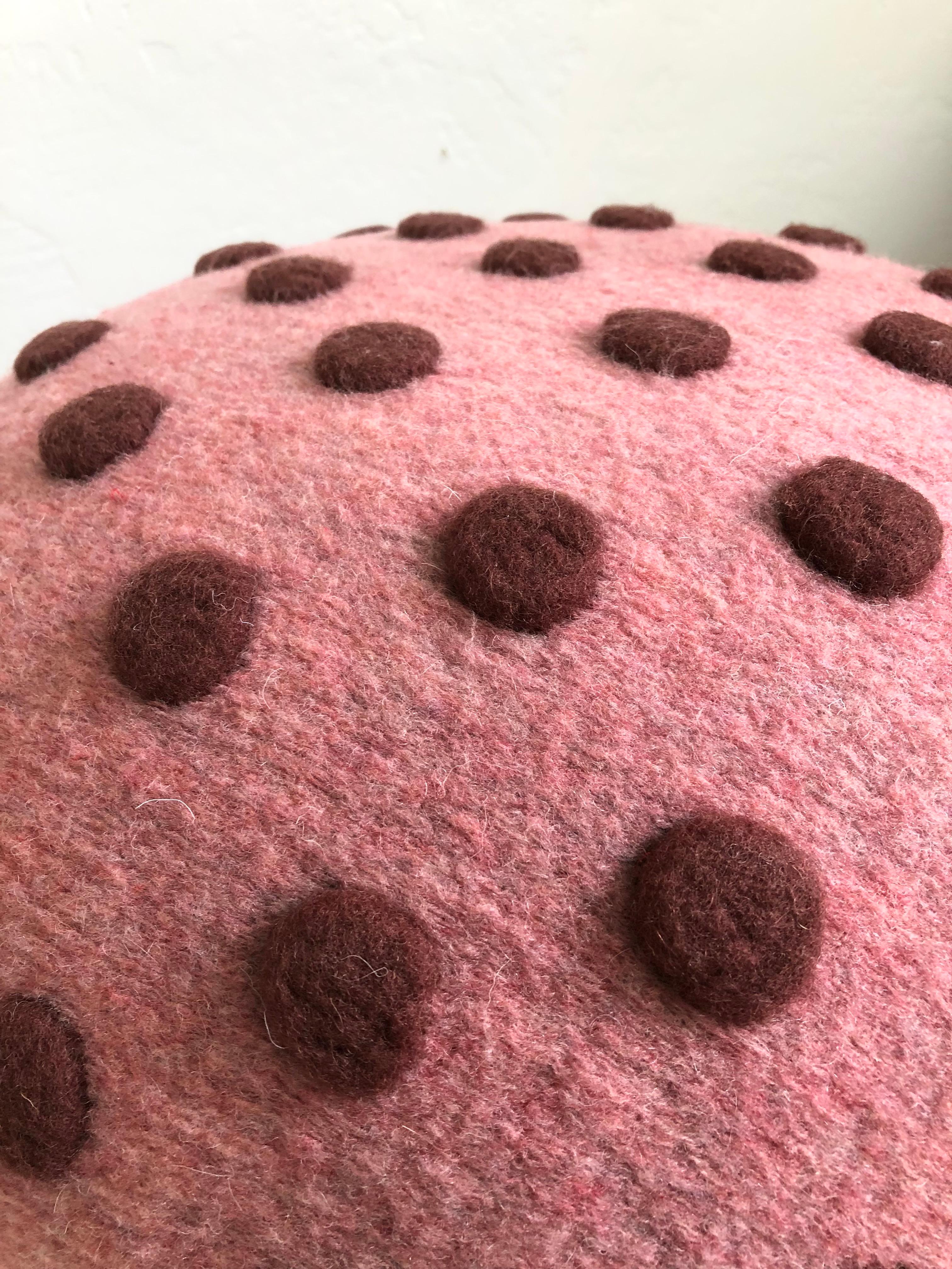 Mushroom Ottoman in Wool Pink Dot - Large Dots For Sale 1