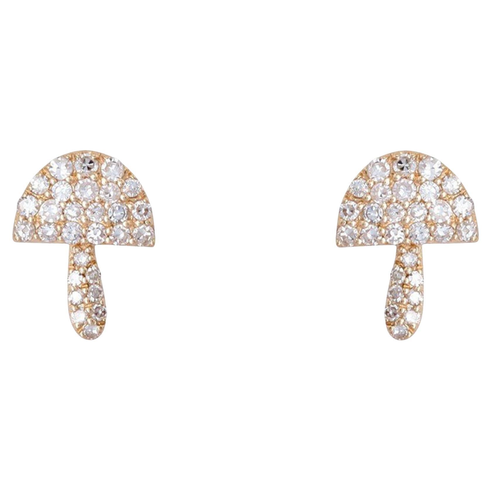 Mushroom Pave 14K (or 18k upon request) Yellow Gold Diamond Stud Earrings For Sale