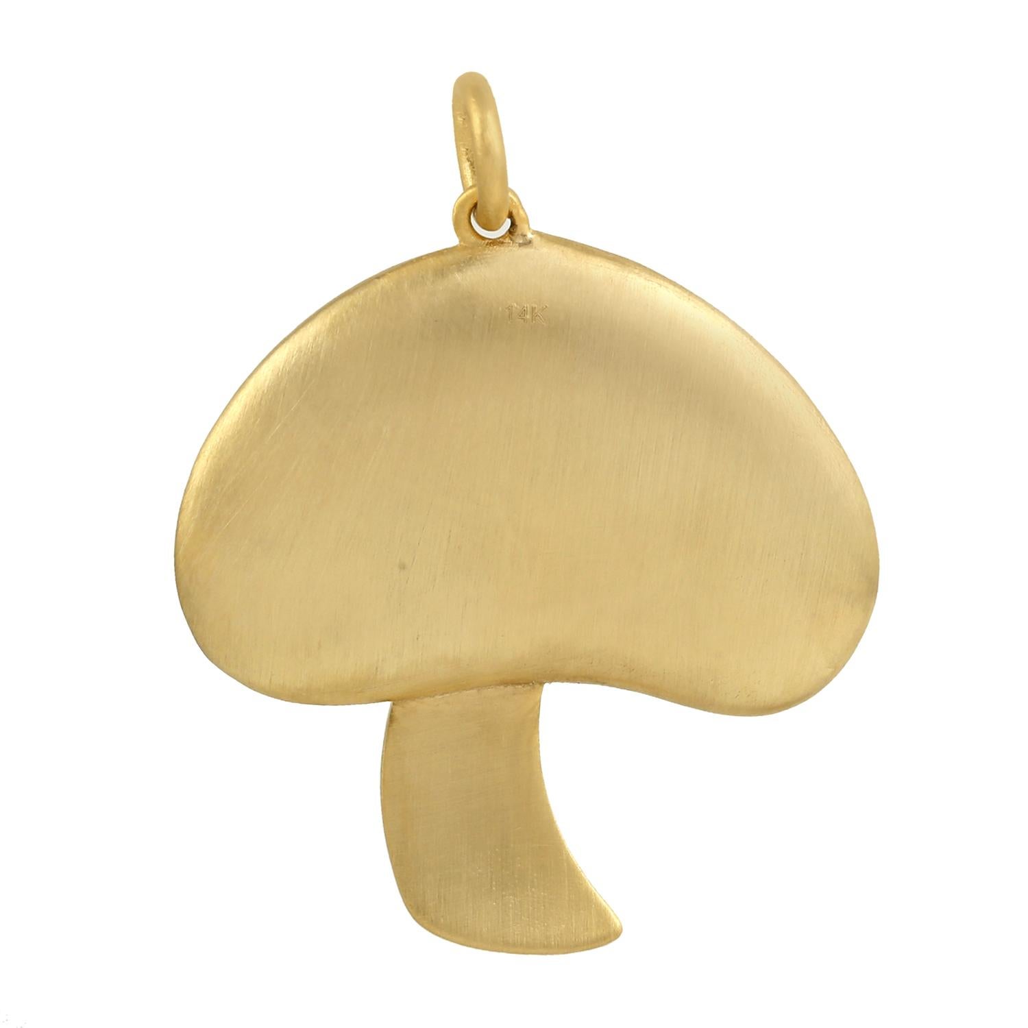 Artisan Mushroom Pendant With Blue Topaz & Diamonds Made In 14k Yellow Gold For Sale