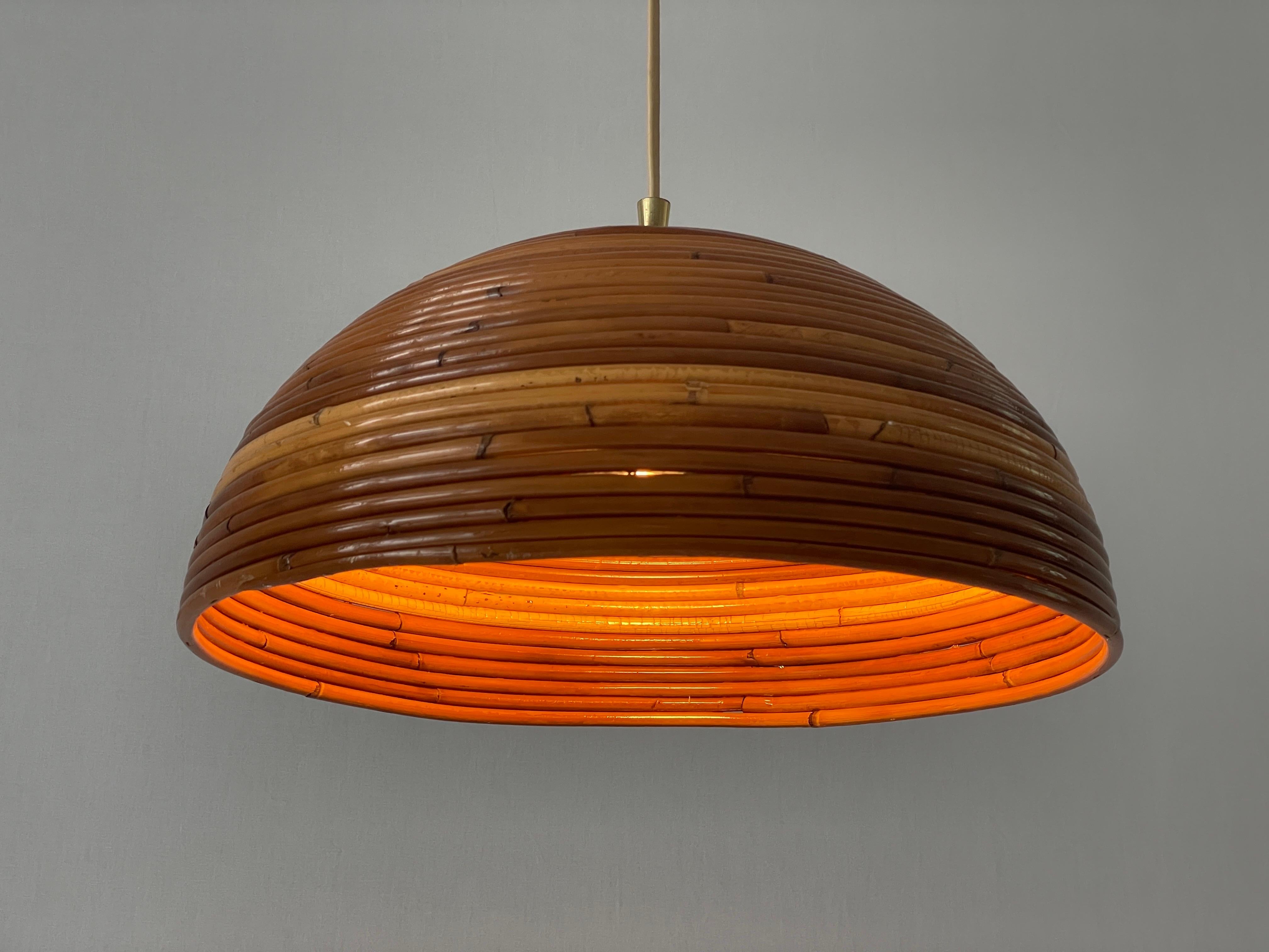 Mushroom Shaped Bamboo Pendant Lamp, 1960s, Germany For Sale 7