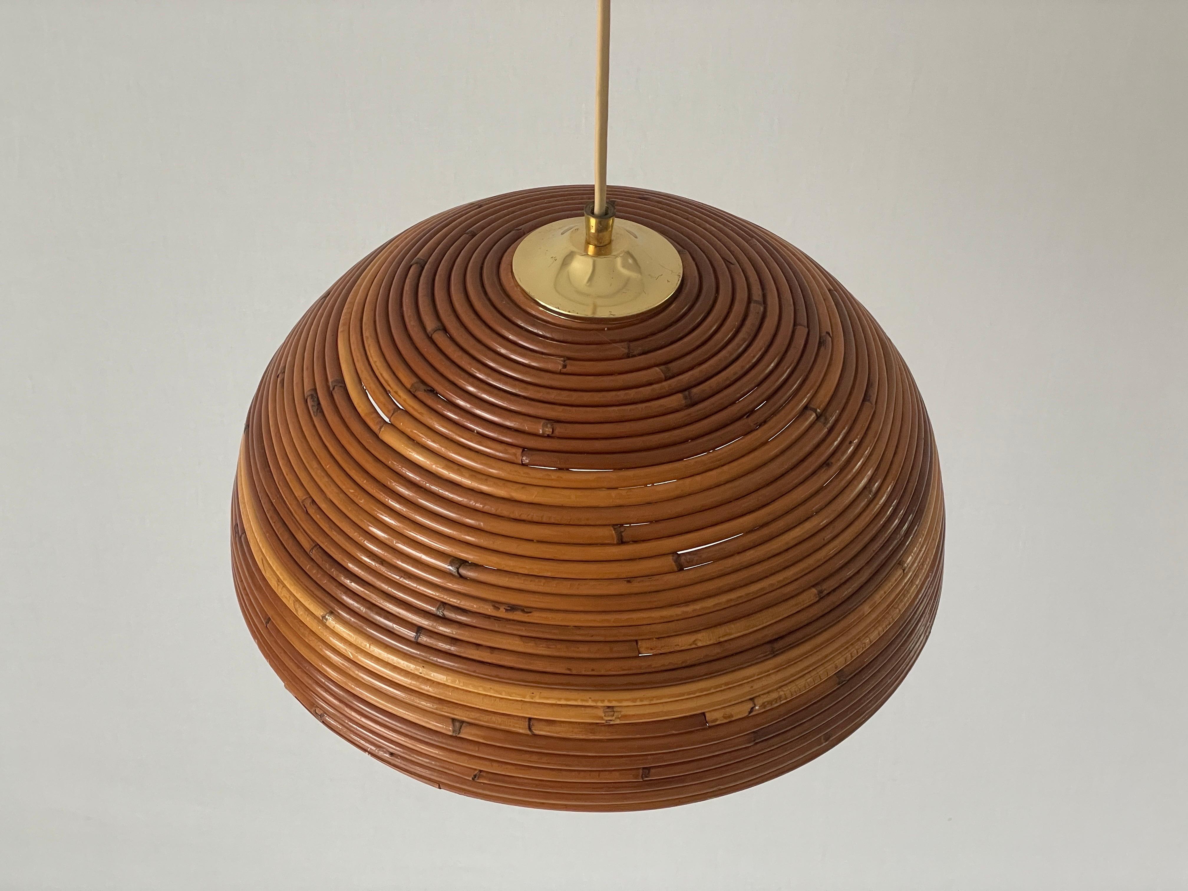 Art Deco Mushroom Shaped Bamboo Pendant Lamp, 1960s, Germany For Sale