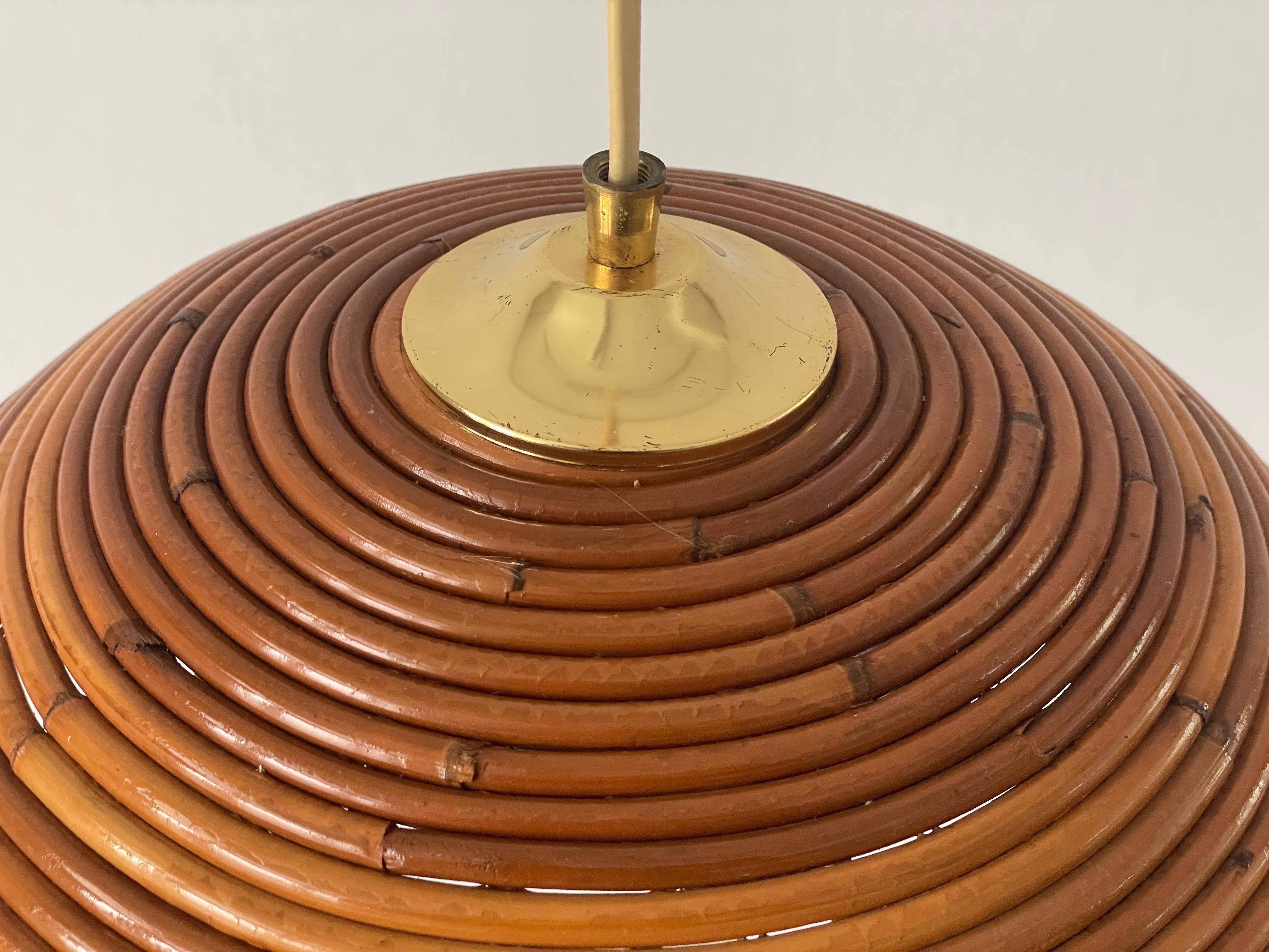 Mid-20th Century Mushroom Shaped Bamboo Pendant Lamp, 1960s, Germany For Sale