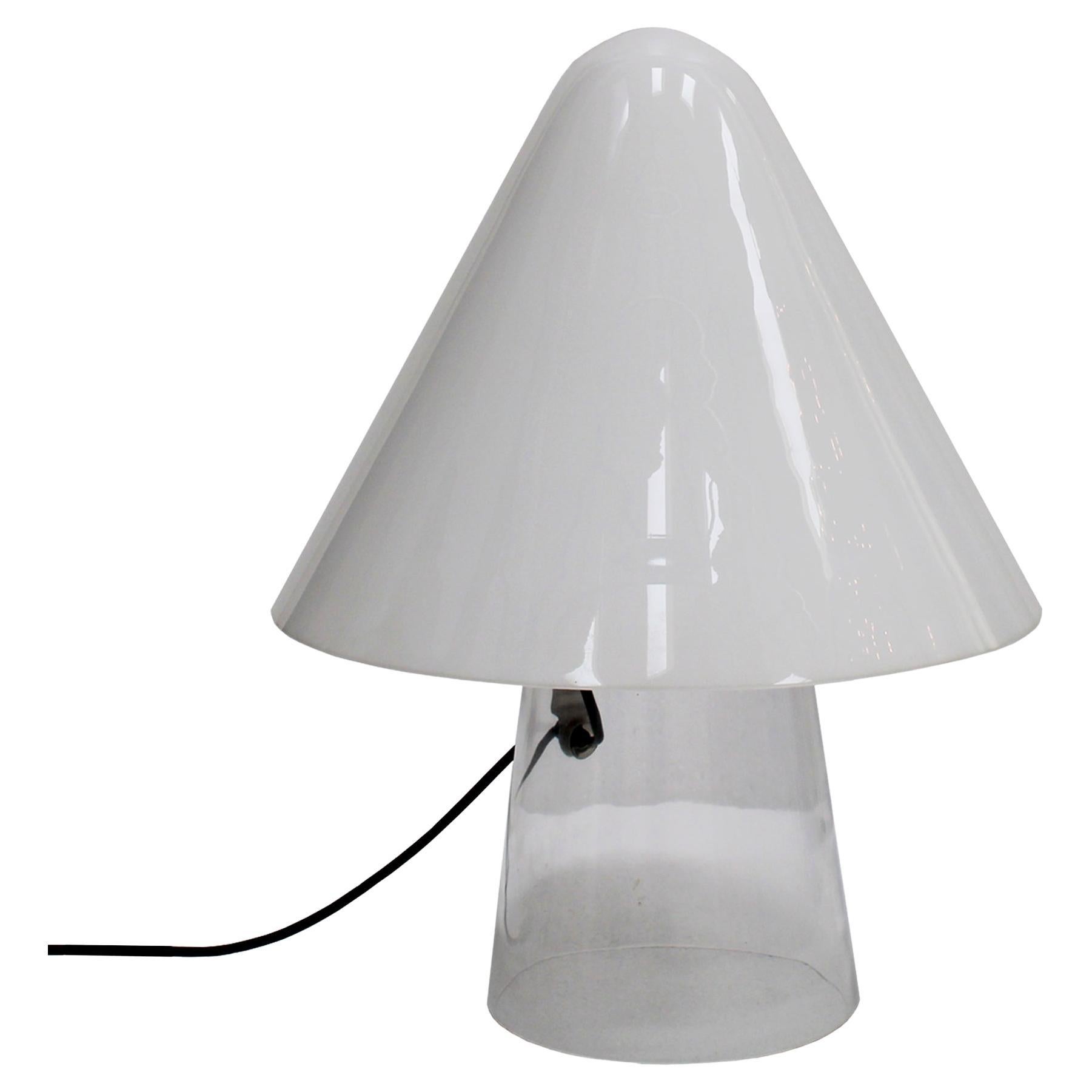 Lampada da tavolo a forma di fungo in vetro bianco e trasparente disegnata da Mauro Marzollo in vendita