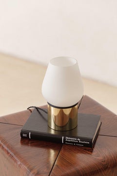Mushroom Style Table Lamp, Unknown Artist, Brass and Opaline Glass, 1960s