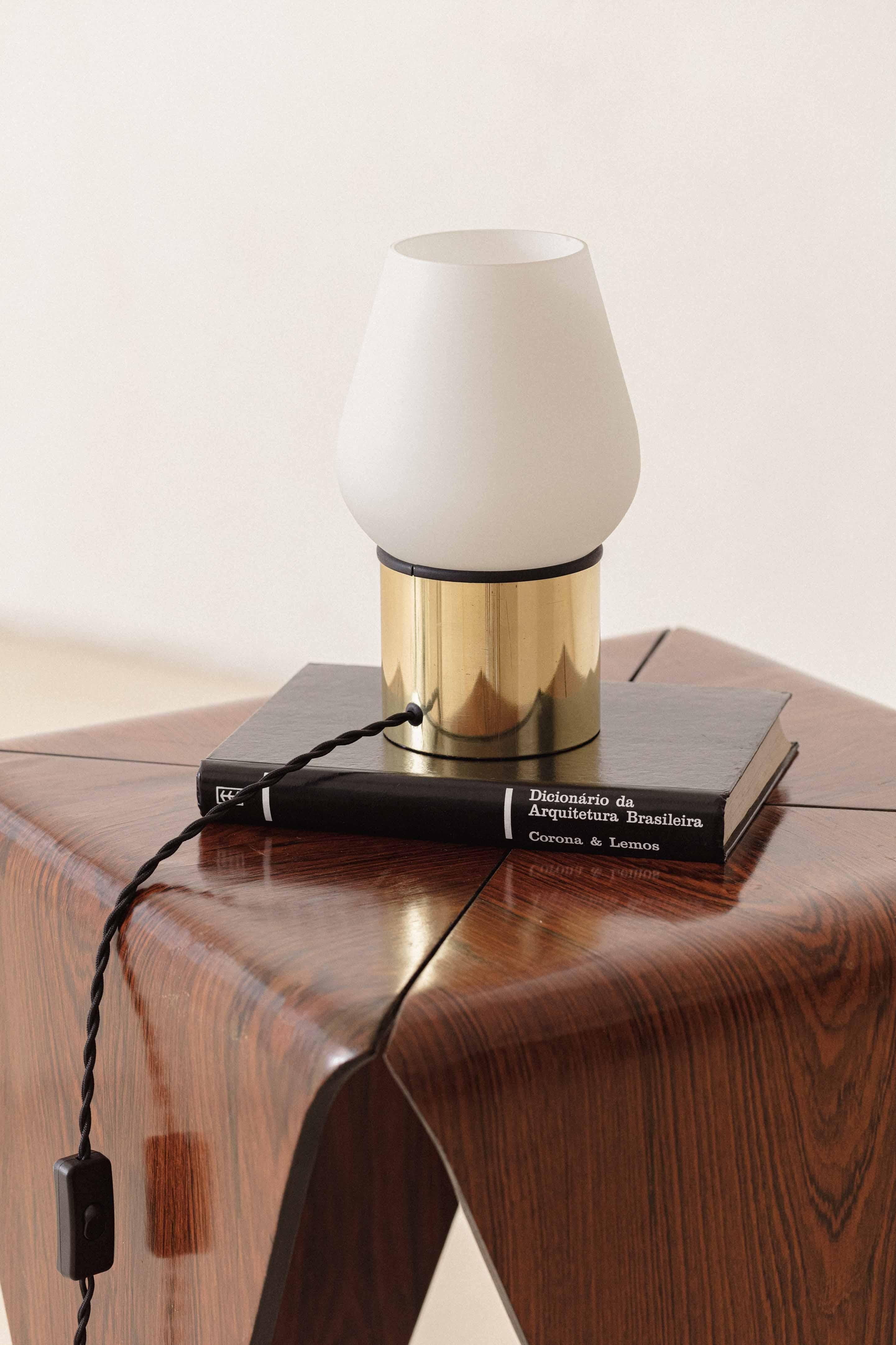 Mid-Century Modern Mushroom Style Table Lamp, Unknown Artist, Brass and Opaline Glass, 1960s