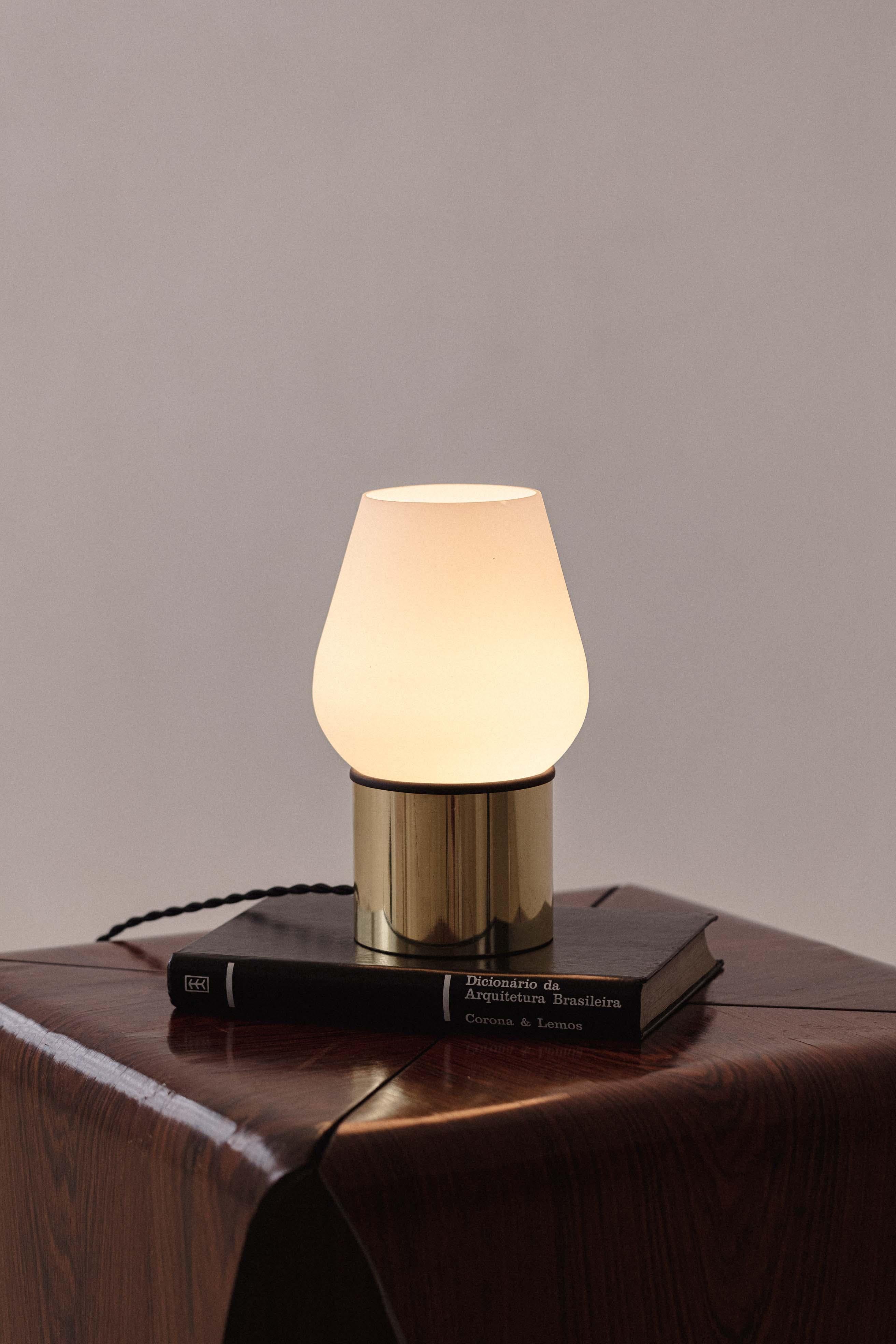 Brazilian Mushroom Style Table Lamp, Unknown Artist, Brass and Opaline Glass, 1960s