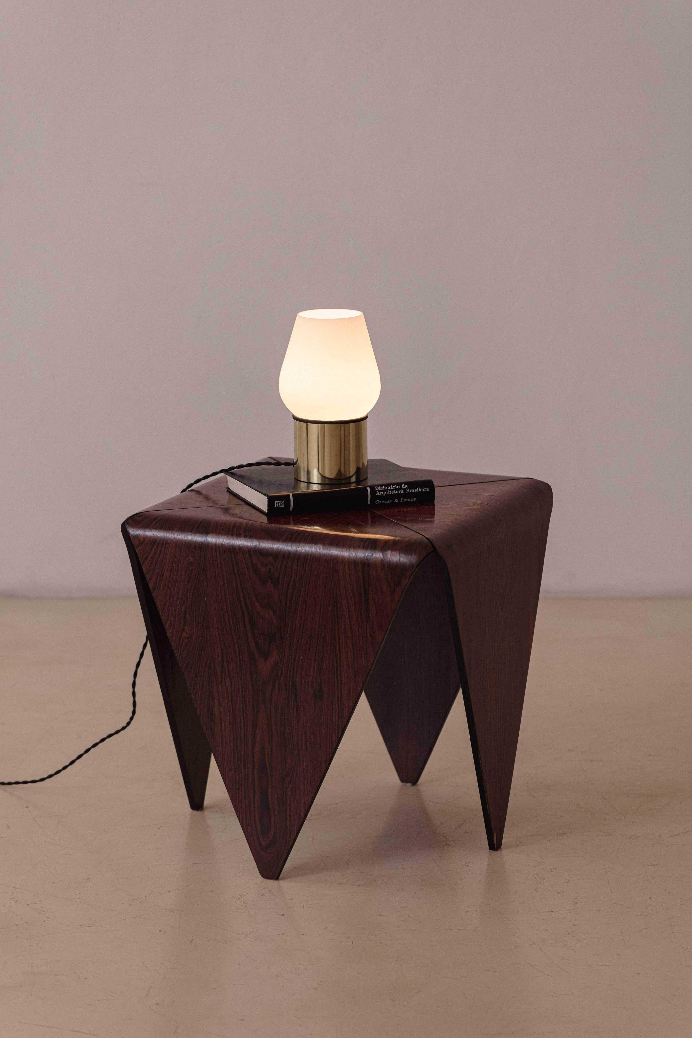 Mushroom Style Table Lamp, Unknown Artist, Brass and Opaline Glass, 1960s In Good Condition In New York, NY