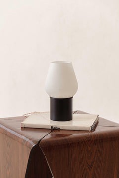 Mushroom Style Table Lamp, Unknown Artist, Iron Steel and Opaline Glass, 1960s