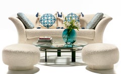 Mushroom Swivel Top Post Modern Style Ottoman Pouf in Ivory White Bouclé