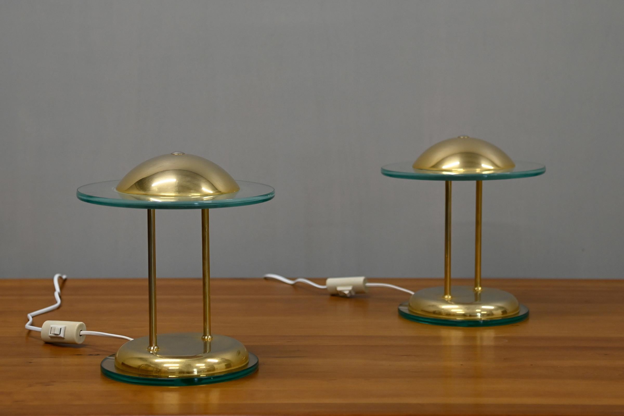 Lampes de table champignons en laiton et verre par Herda de style Memphis en vente 1