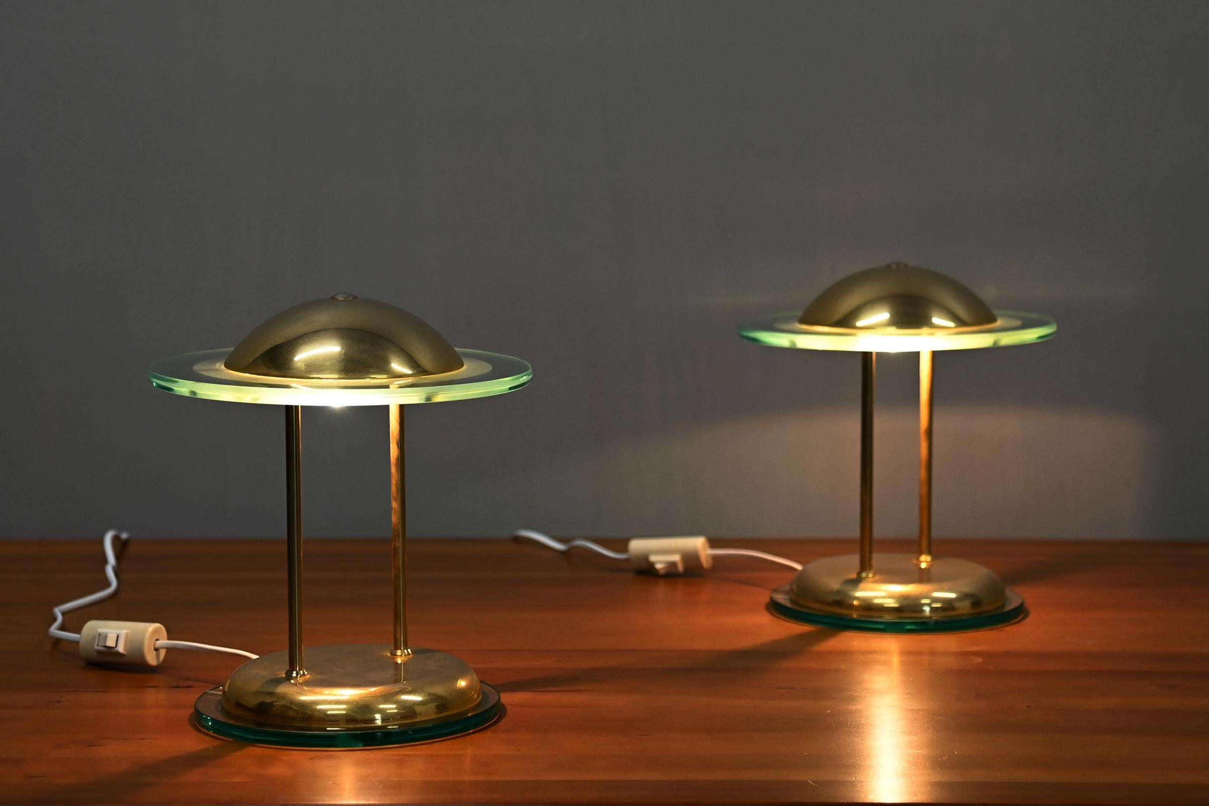 Lampes de table champignons en laiton et verre par Herda de style Memphis en vente 2