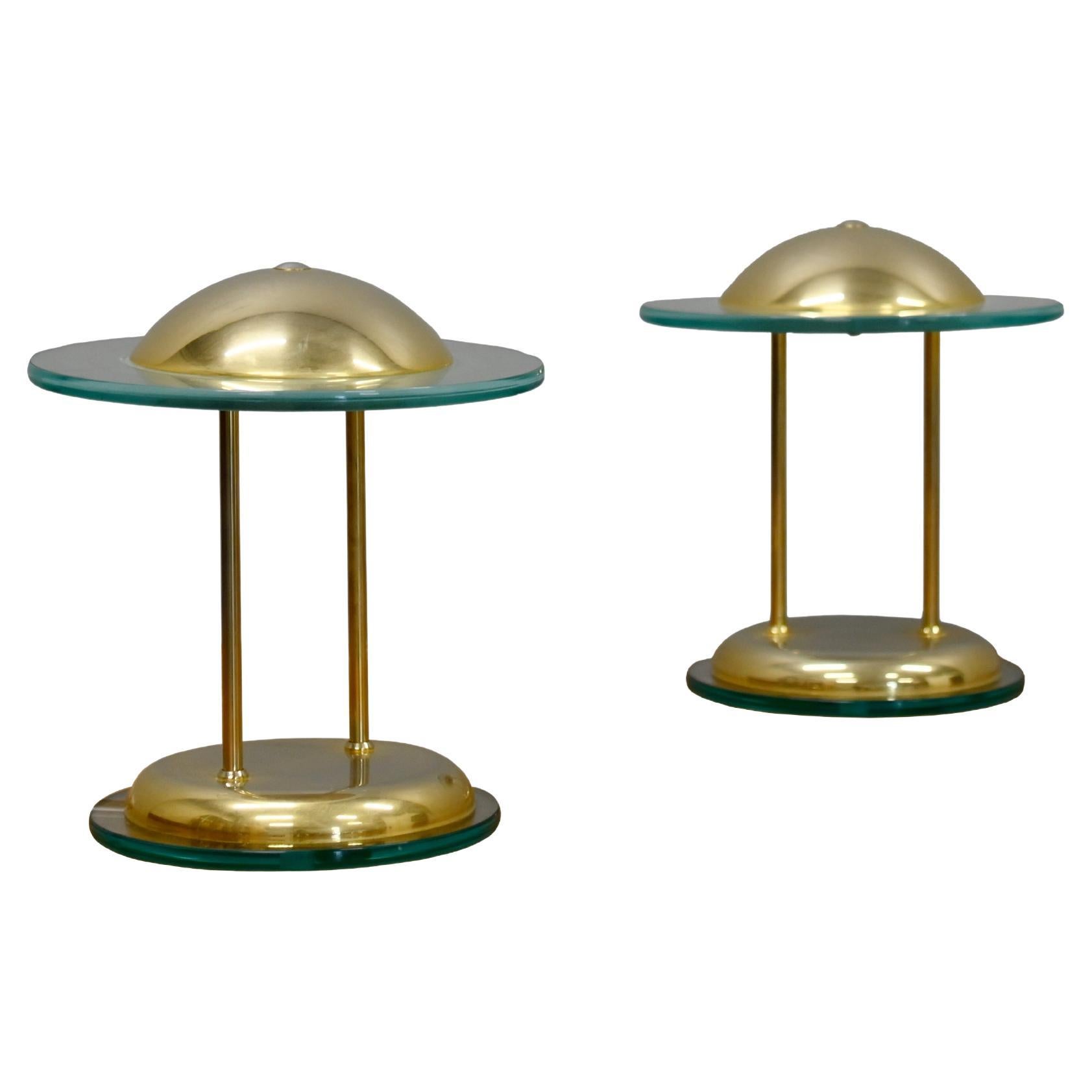 Lampes de table champignons en laiton et verre par Herda de style Memphis
