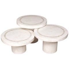 "Mushroom" Tables, White Ivory and Beige Fossil Stone - Set of Three
