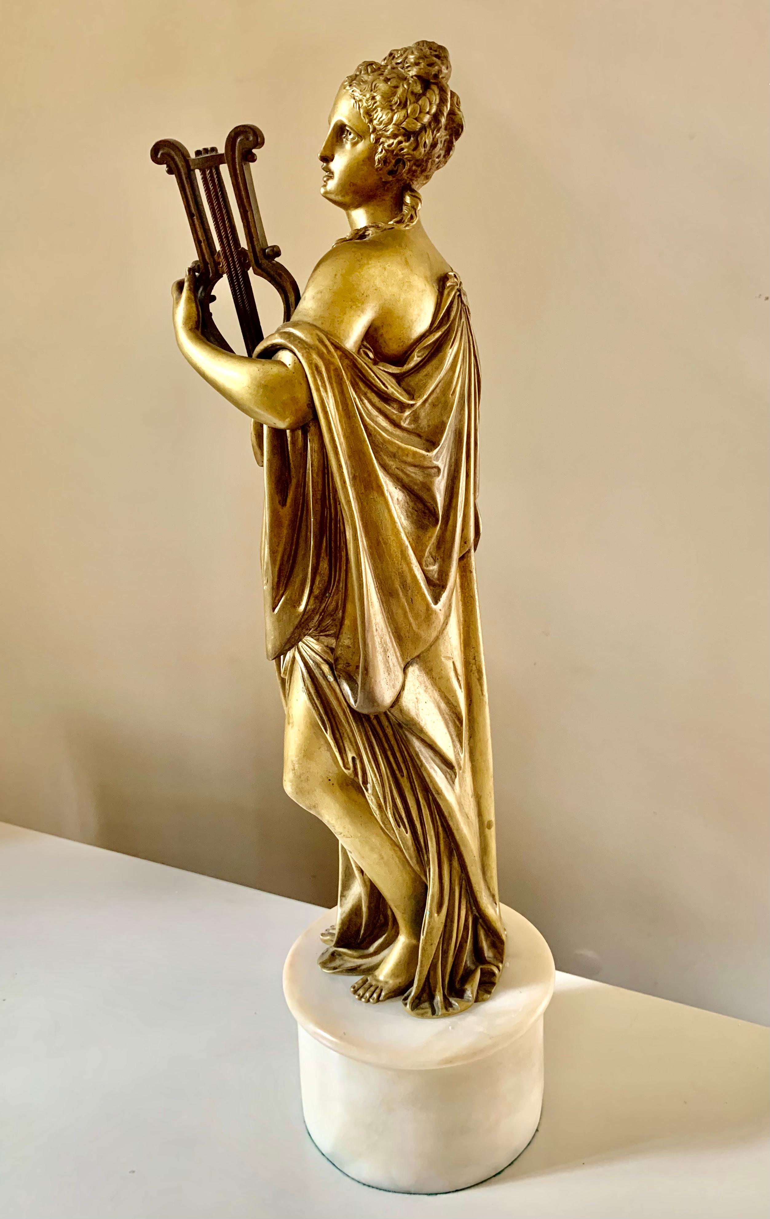 Music and Art, Pair Antique Gilt Bronze Grand Tour Sculptures, 19th Century For Sale 6