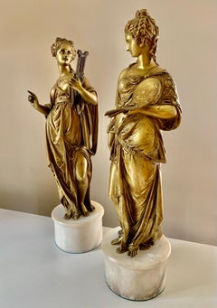 Pair Antique Gilt Bronze Grand Tour Sculptures, Music and The Arts