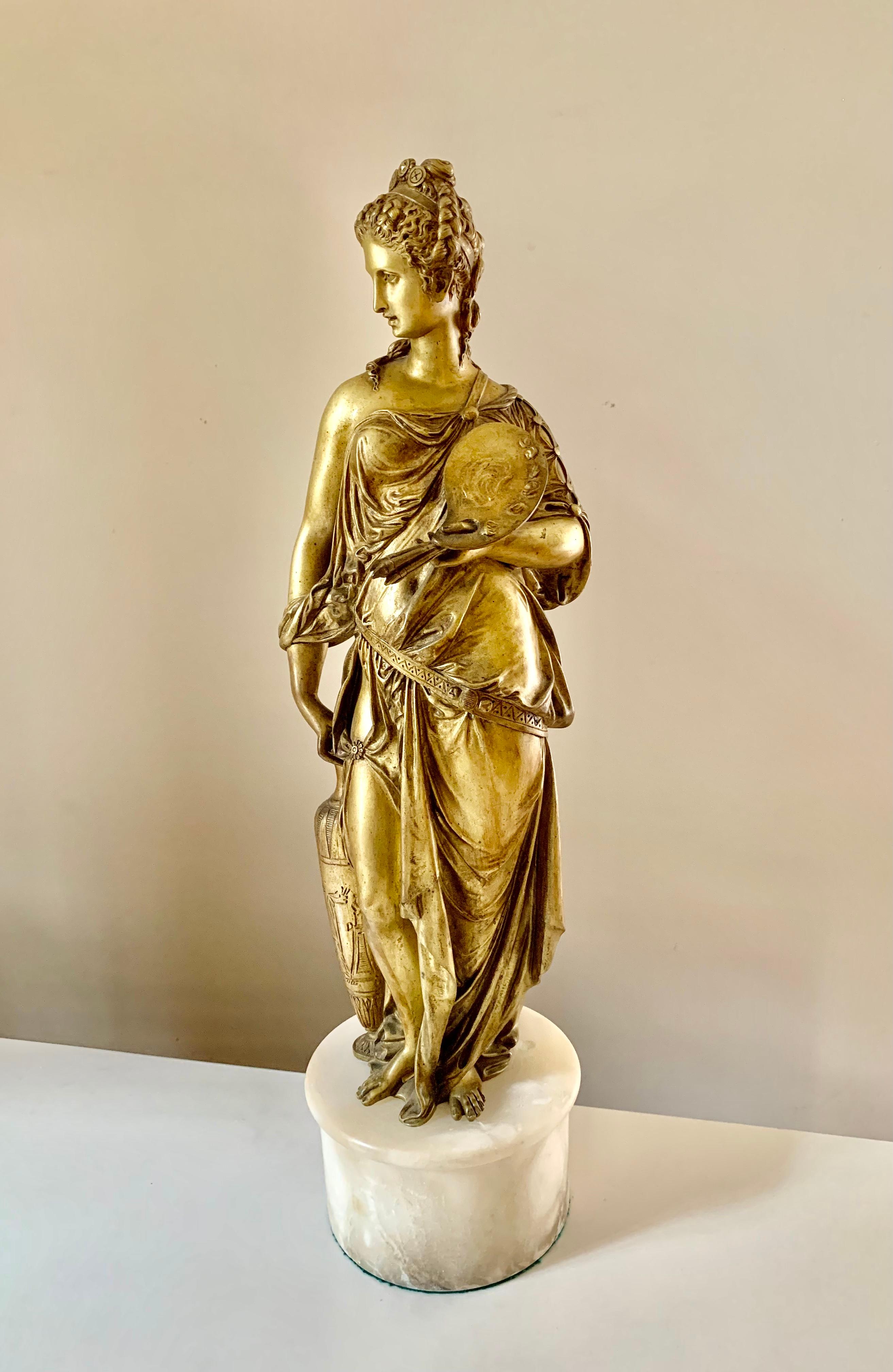 Neoclassical Music and Art, Pair Antique Gilt Bronze Grand Tour Sculptures, 19th Century For Sale