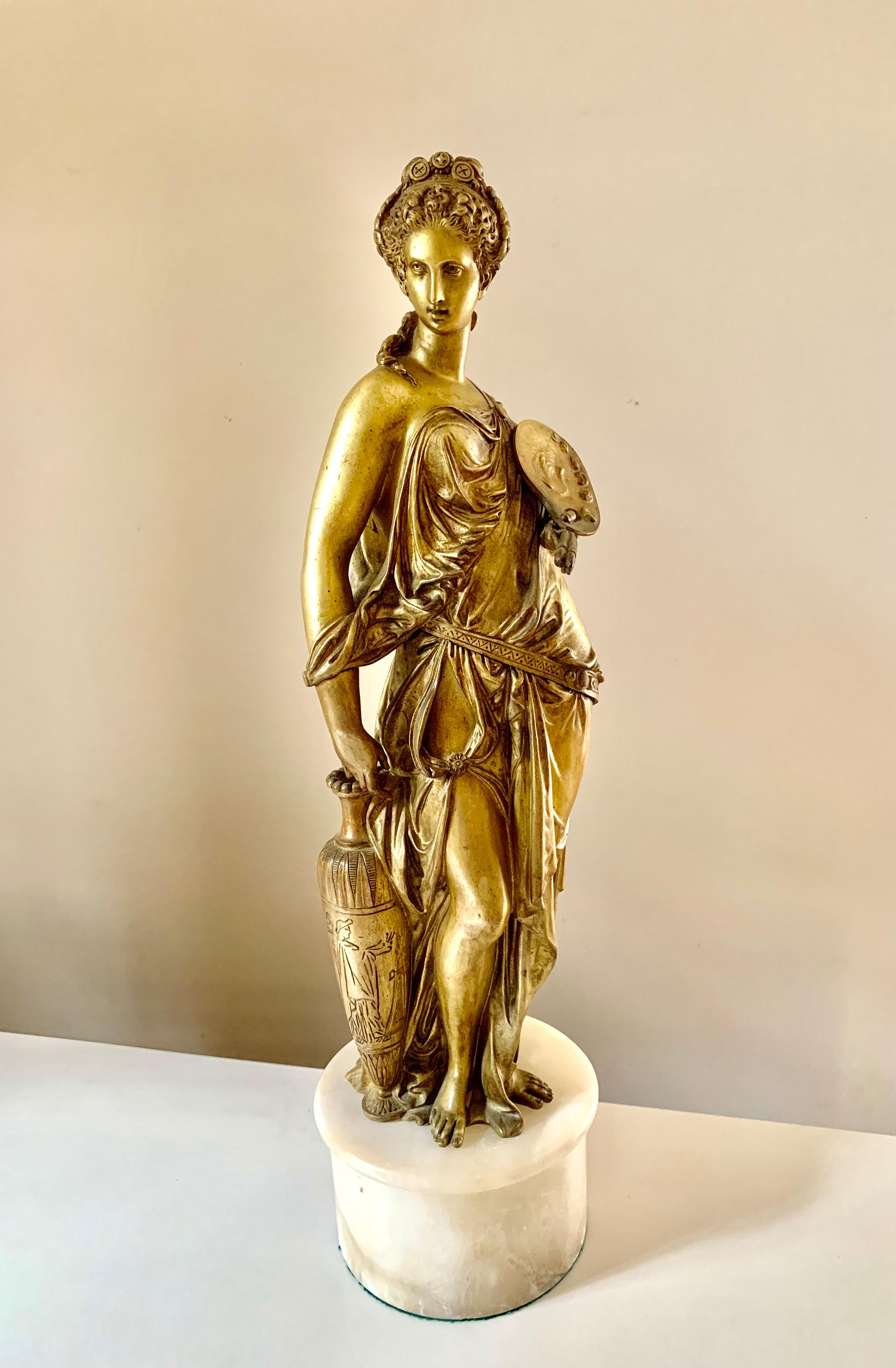 European Music and Art, Pair Antique Gilt Bronze Grand Tour Sculptures, 19th Century For Sale