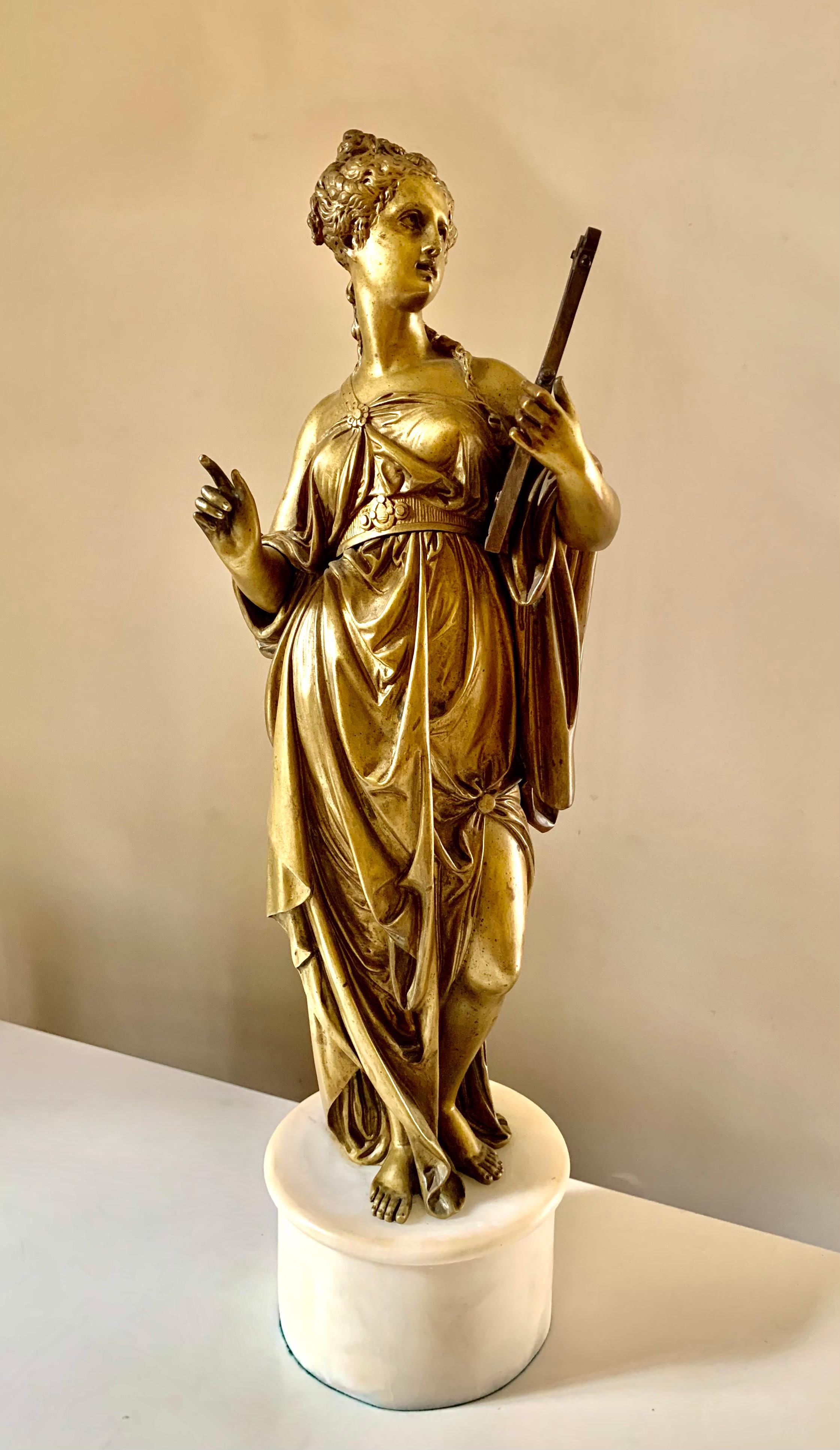 Music and Art, Pair Antique Gilt Bronze Grand Tour Sculptures, 19th Century For Sale 3